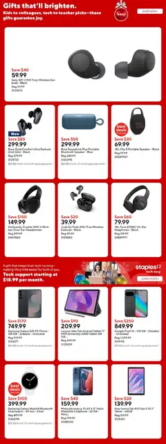 Preview of Staples weekly flyer / circulaire from shop Staples valid from 12.12.2025 | Page: 9 | Products: Phone, Tablet, Speaker, Smartwatch