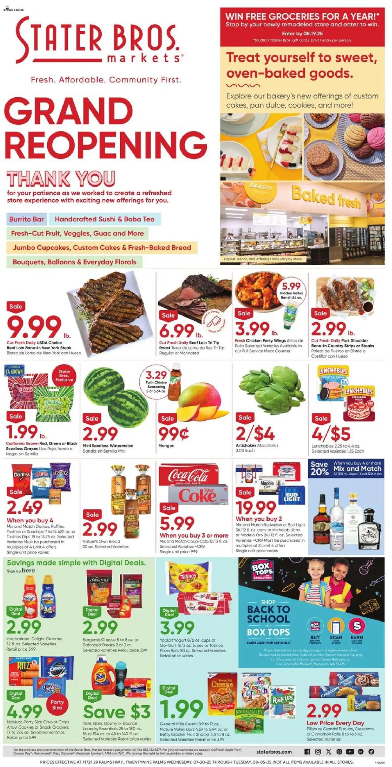 Stater Bros Weekly Ad - valid from 30.07.2025 | Page: 1 | Products: Bakery, Bread, Chips, Grapes