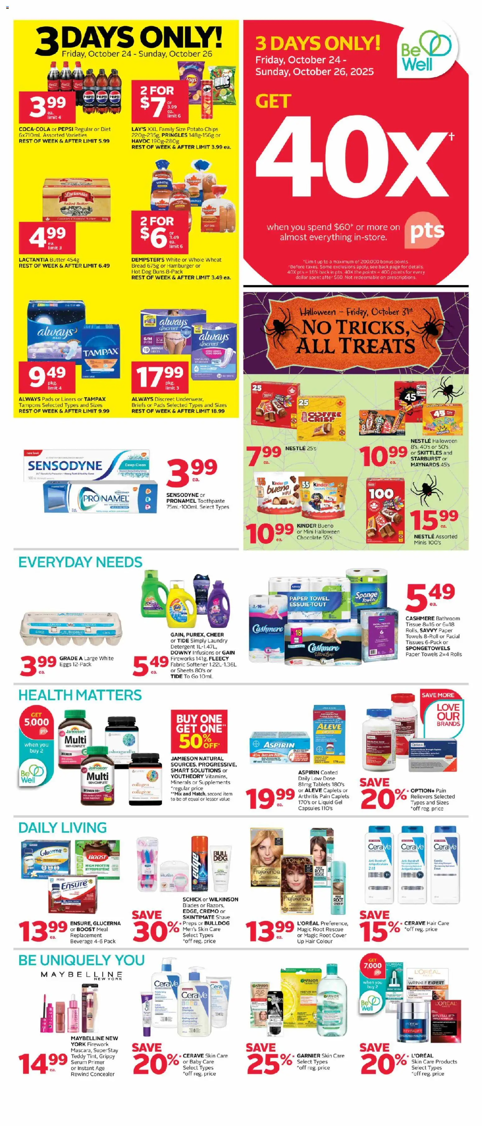Rexall flyer valid from 24.10.2025 | Page: 1 | Products: Chips, Fabric softener, Butter, Bread
