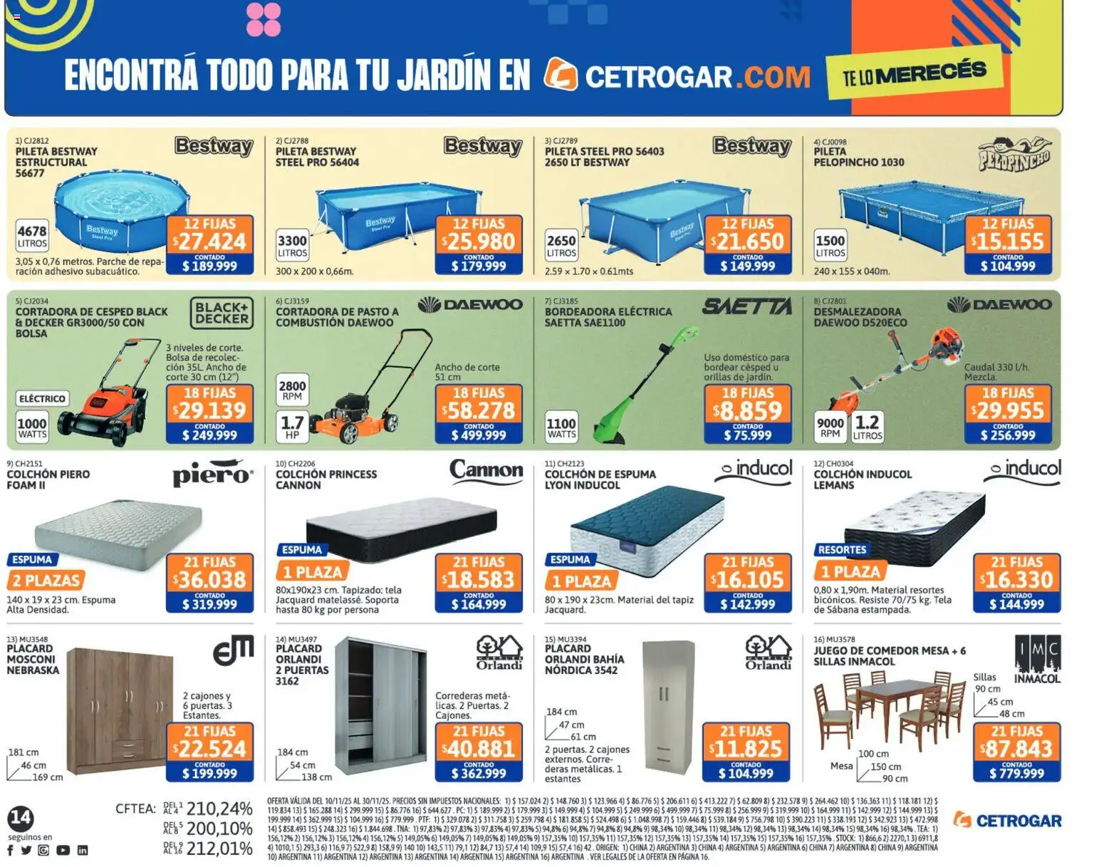 Cetrogar catálogo │ válido desde el 10.11.2025 | Página: 14 | Productos: Juego de comedor, Espuma, Bordeadora, Cortadora de cesped