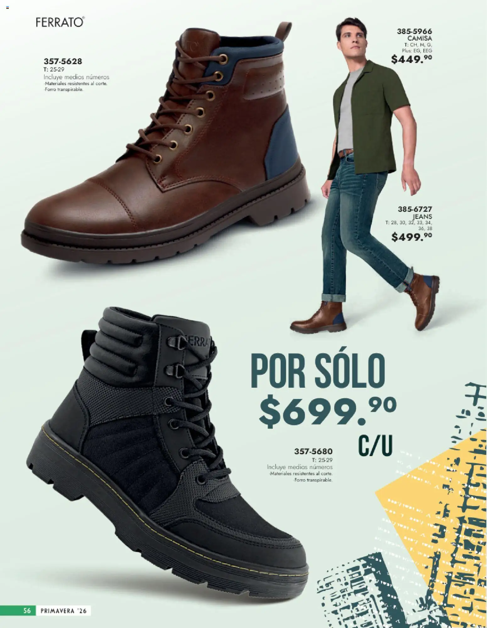 Nuevas ofertas de Andrea válidas en toda la República Mexicana desde el 25.01.2026. ¡Encuentra las mejores ofertas en Andrea catálogo Calzado Caballero! | Página: 56 | Productos: Camisa