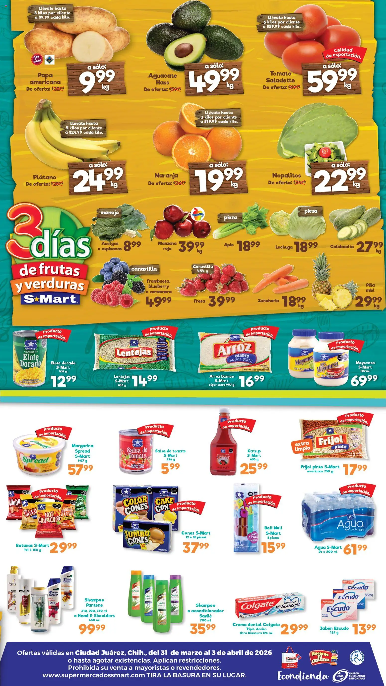 Nuevas ofertas de S-Mart válidas en toda la República Mexicana desde el 31.03.2026. ¡Encuentra las mejores ofertas en S-Mart folleto Juárez! | Página: 2 | Productos: Plátano, Mayonesa, Piña, Salsa de tomate