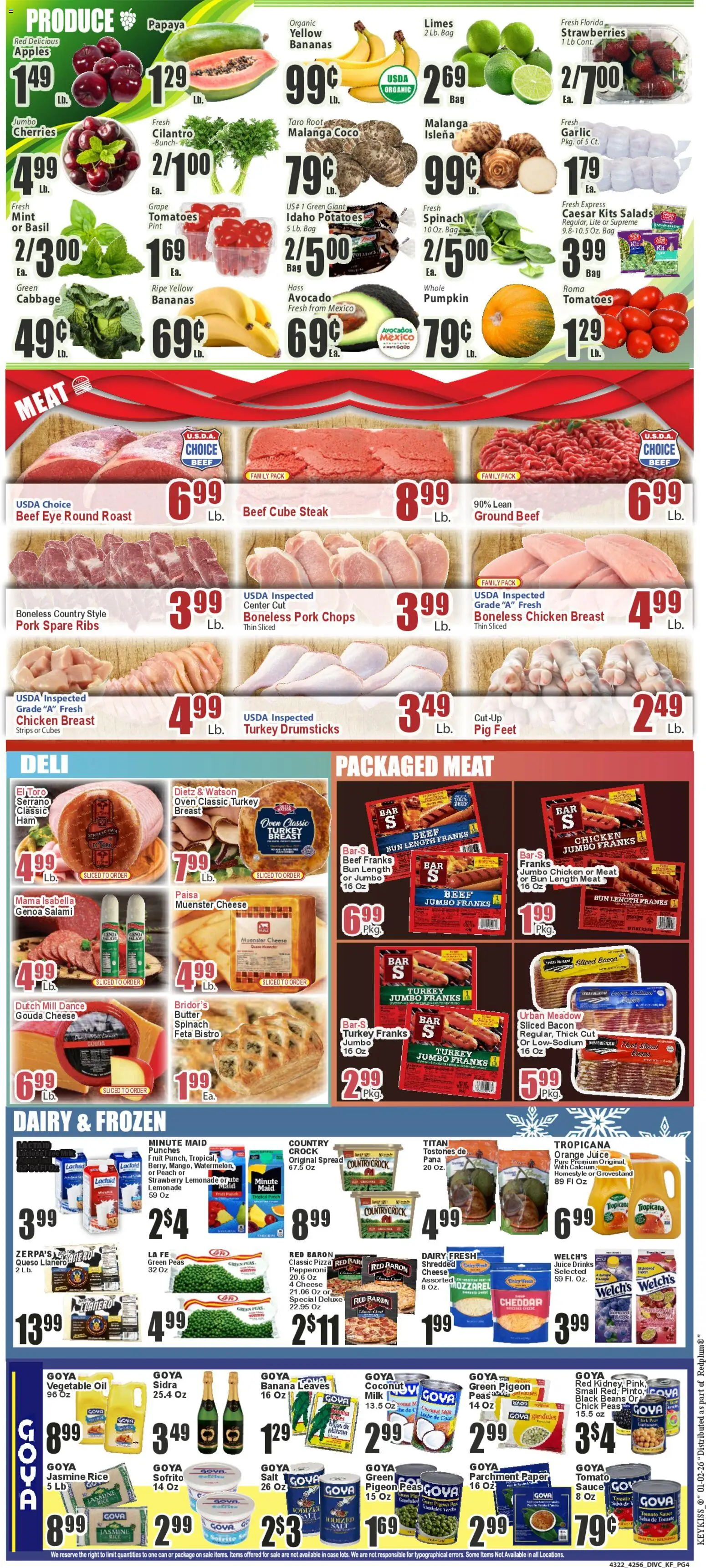 Key Food Weekly Ad - valid from 02.01.2025 | Page: 4 | Products: Cherries, Spinach, Avocado, Case