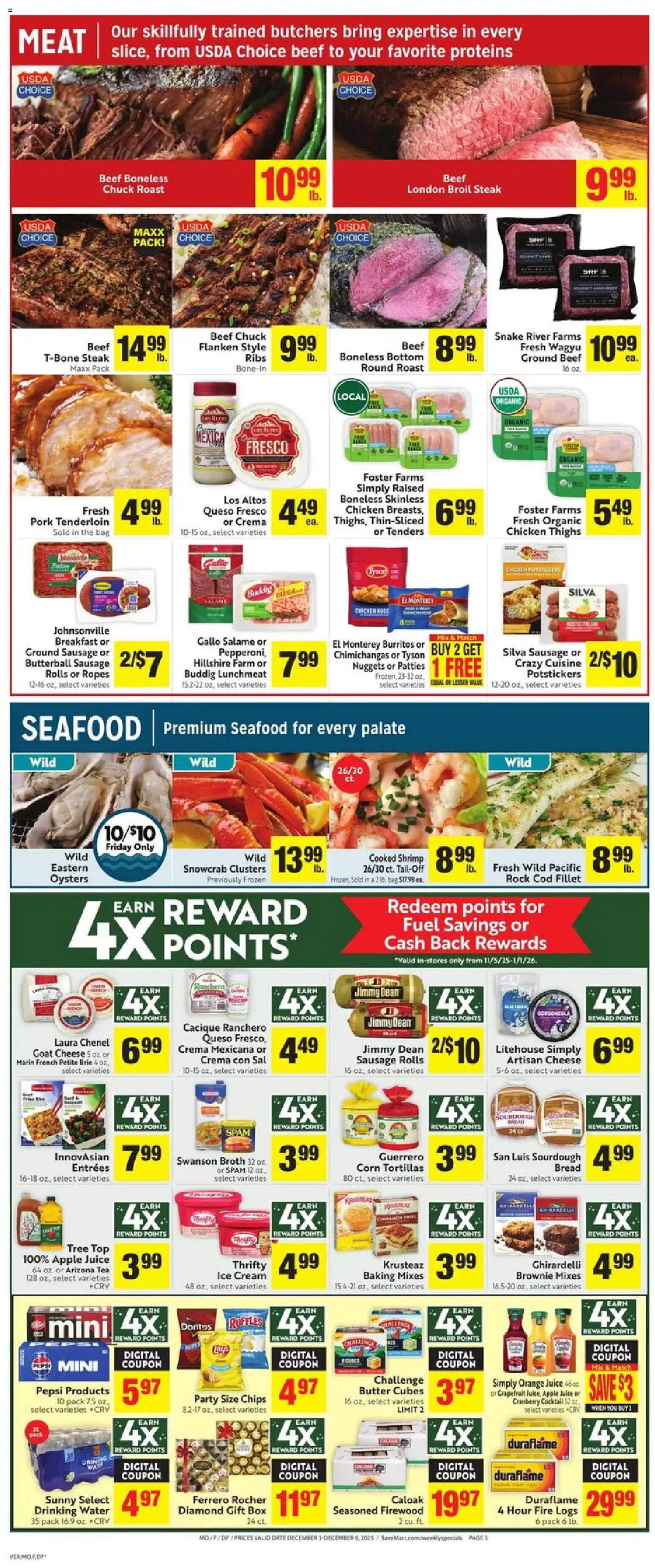 Save Mart Weekly - CA - valid from 03.12.2025 | Page: 3 | Products: Box, Grapefruit, Seafood, Bag