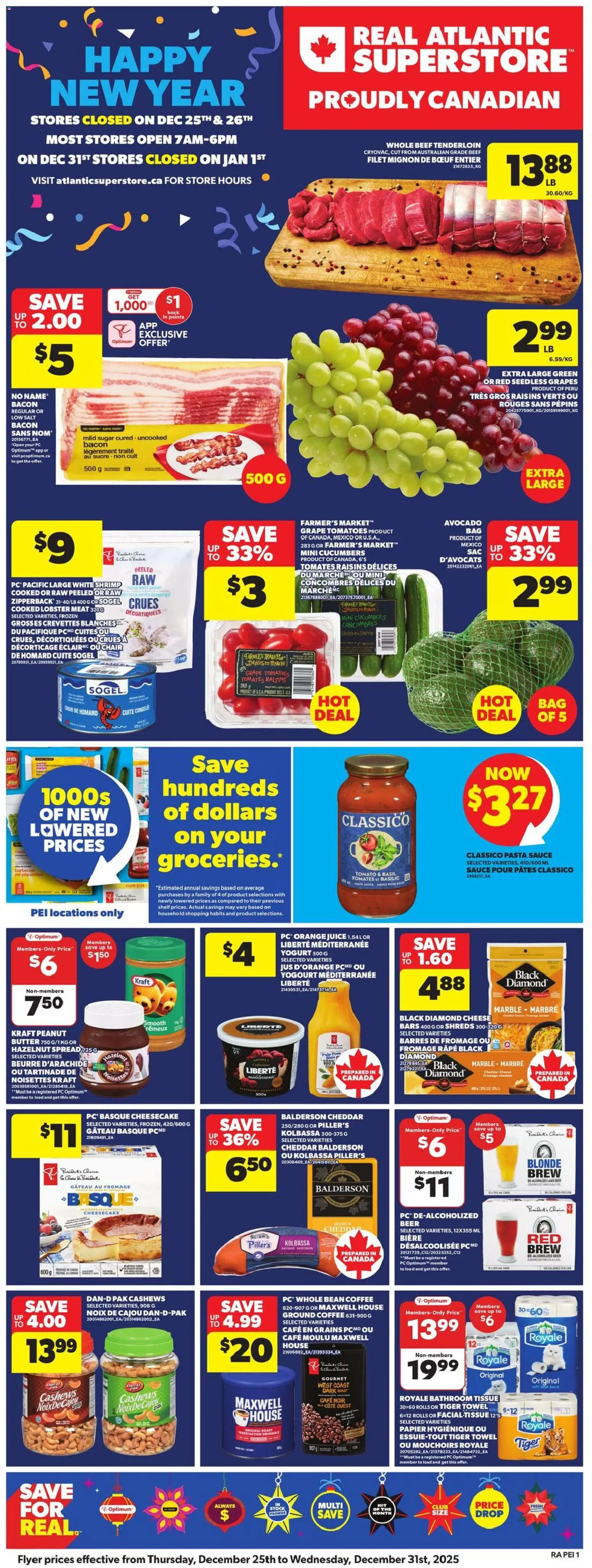 Atlantic Superstore flyer valid from 25.12.2025 | Page: 3 | Products: Pasta, Chair, Cheese, Tomatoes
