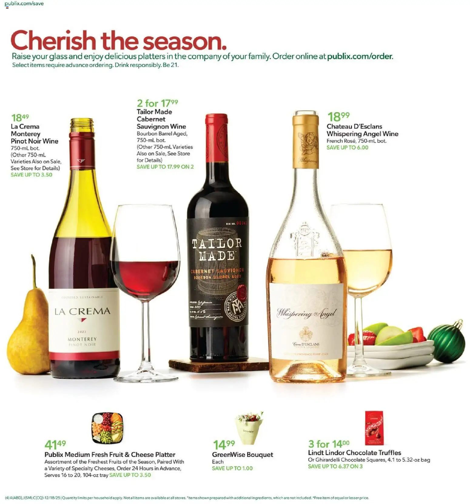 Publix Weekly Ad - valid from 17.12.2025 | Page: 4 | Products: Cheese, Chocolate, Wine, Fruits