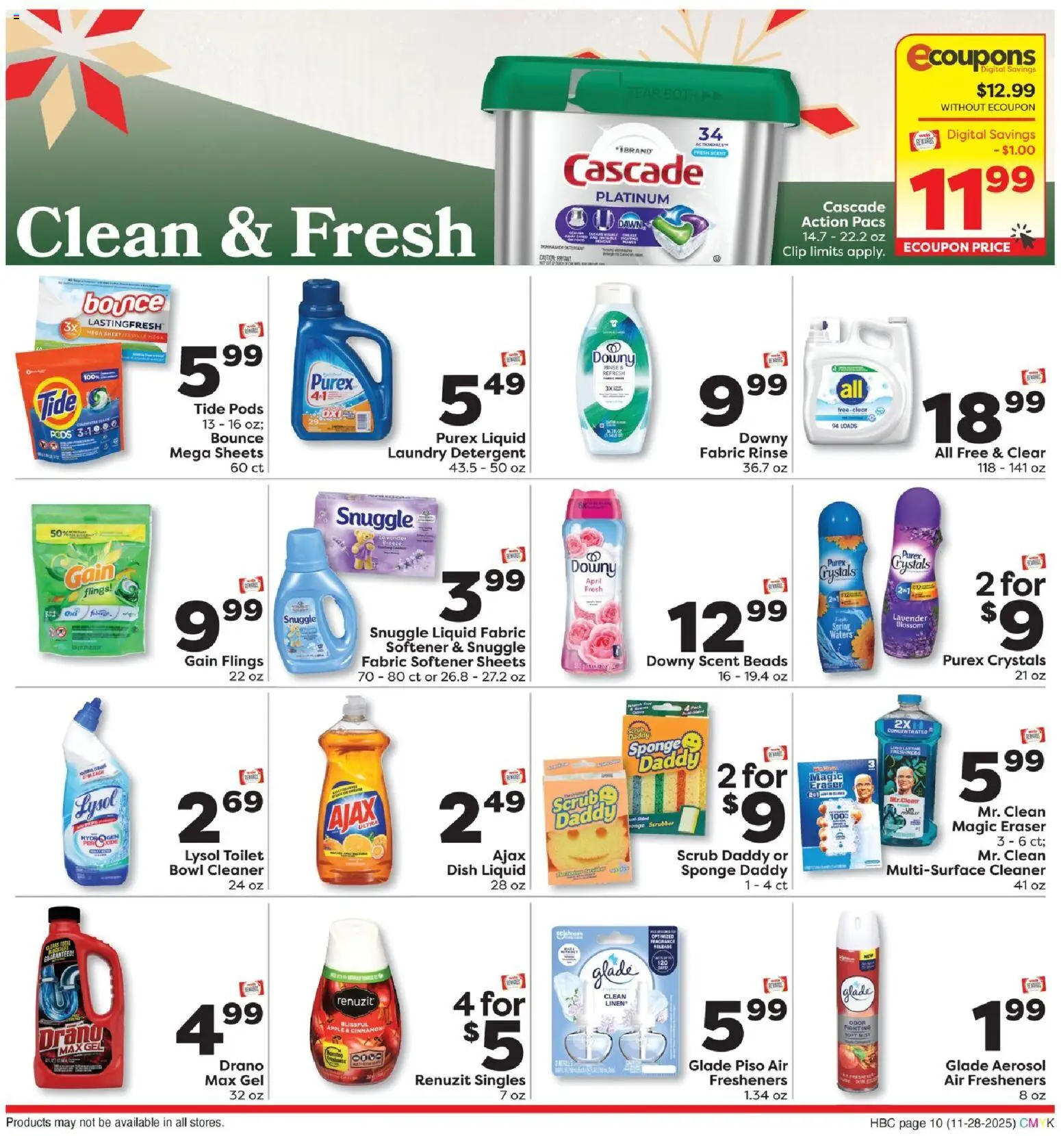 Weis Ad - valid from 28.11.2025 | Page: 10 | Products: Eraser, Clip, Fabric softener, Detergent