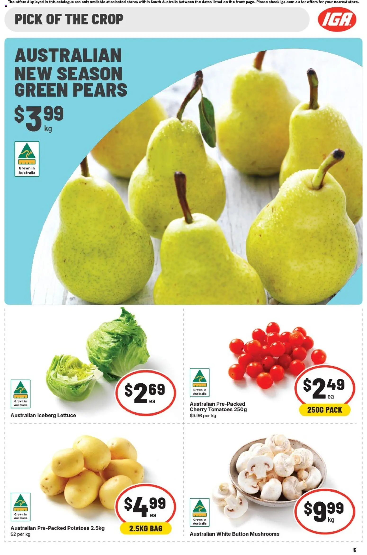IGA catalogue - valid from 25.02.2026 | Page: 5 | Products: Lettuce, Tomatoes, Potatoes, Bag
