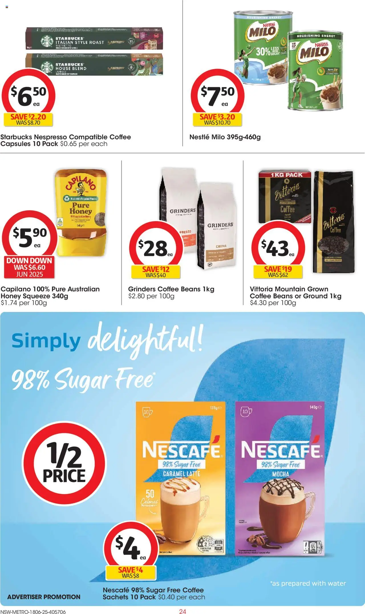 Coles catalogue - valid from 18.06.2025 | Page: 24 | Products: Coffee, Honey, Sugar, Nescafe