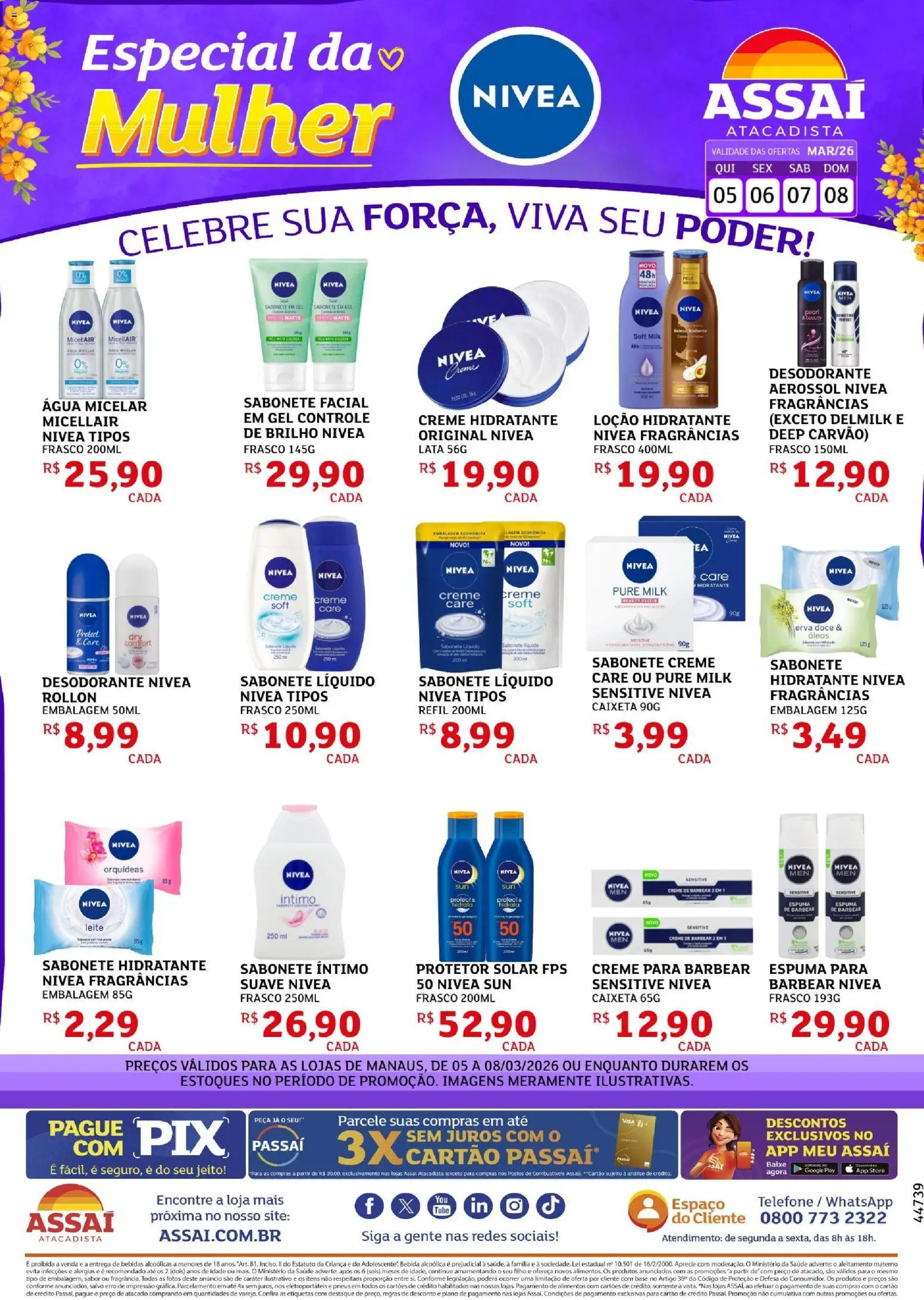 Assaí Atacadista Folheto - válido de 05.03.2026 | Página: 1 | Produtos: Água micelar, Espuma de barbear, Base, Creme de barbear