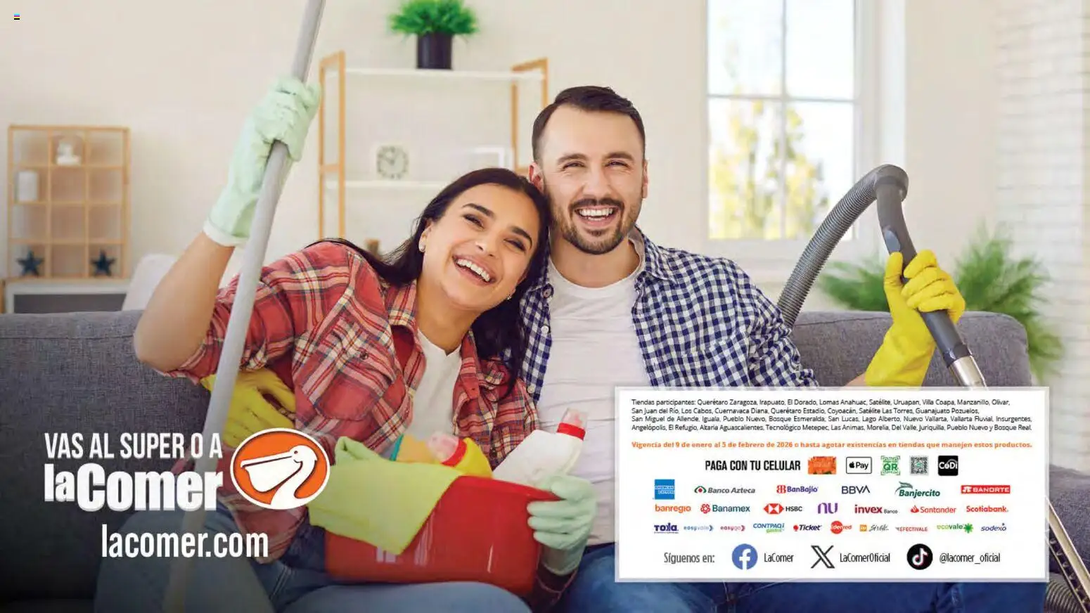 Nuevas ofertas de La Comer válidas en toda la República Mexicana desde el 09.01.2026. ¡Encuentra las mejores ofertas en La Comer folleto Limpia Desinfecta Organiza Ahorra! | Página: 39 | Productos: Banco, Satélite