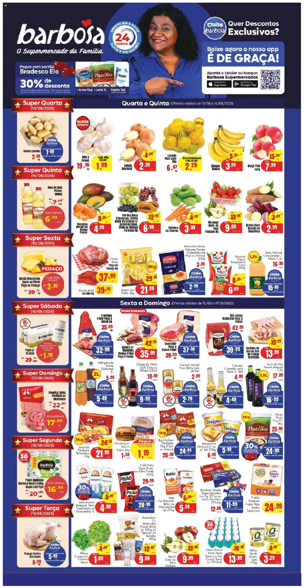 Barbosa Supermercados Folheto - válido de 13.08.2025 | Página: 1 | Produtos: Mexerica, Linguiça, Café pilão, Bombom