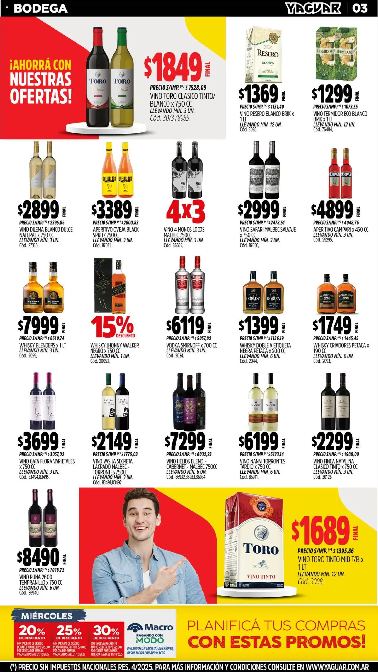 Yaguar - Salta │ válido desde el 13.10.2025 | Página: 3 | Productos: Vodka, Whisky, Banco, Vino