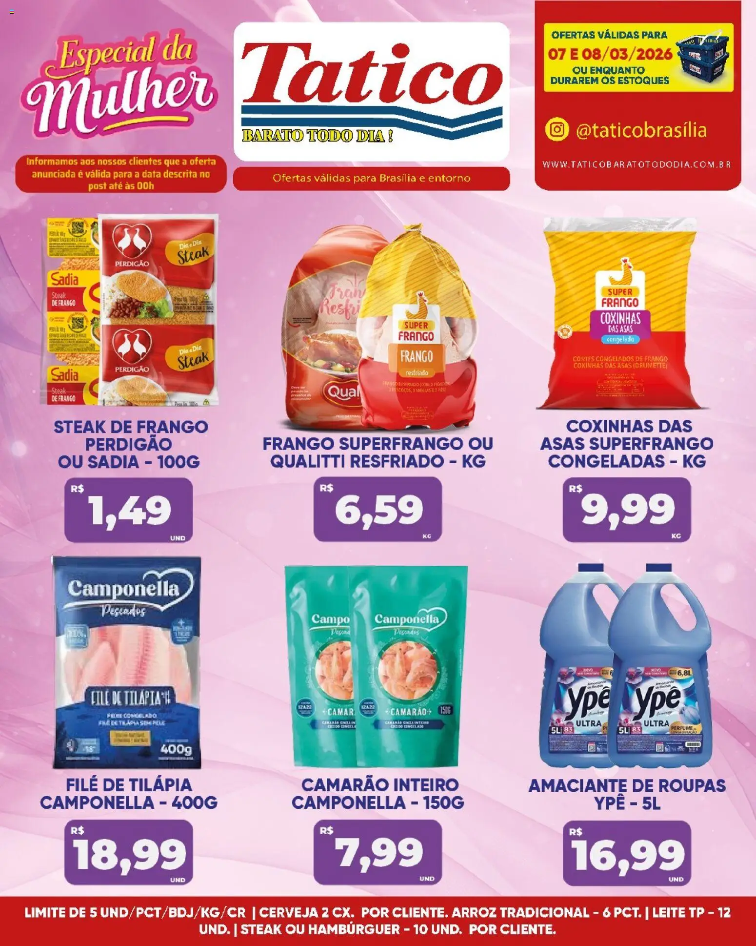 Tatico Folheto - válido de 09.03.2026 | Página: 28 | Produtos: Amaciante de roupas, Hambúrguer, Filé de tilápia, Amaciante