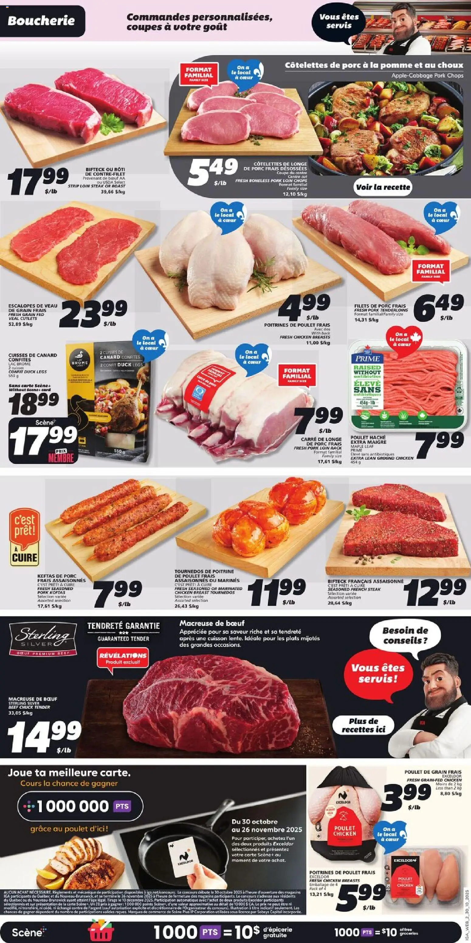 IGA flyer valid from 30.10.2025 | Page: 4 | Products: Beef, Chicken breasts, Chicken, Pork