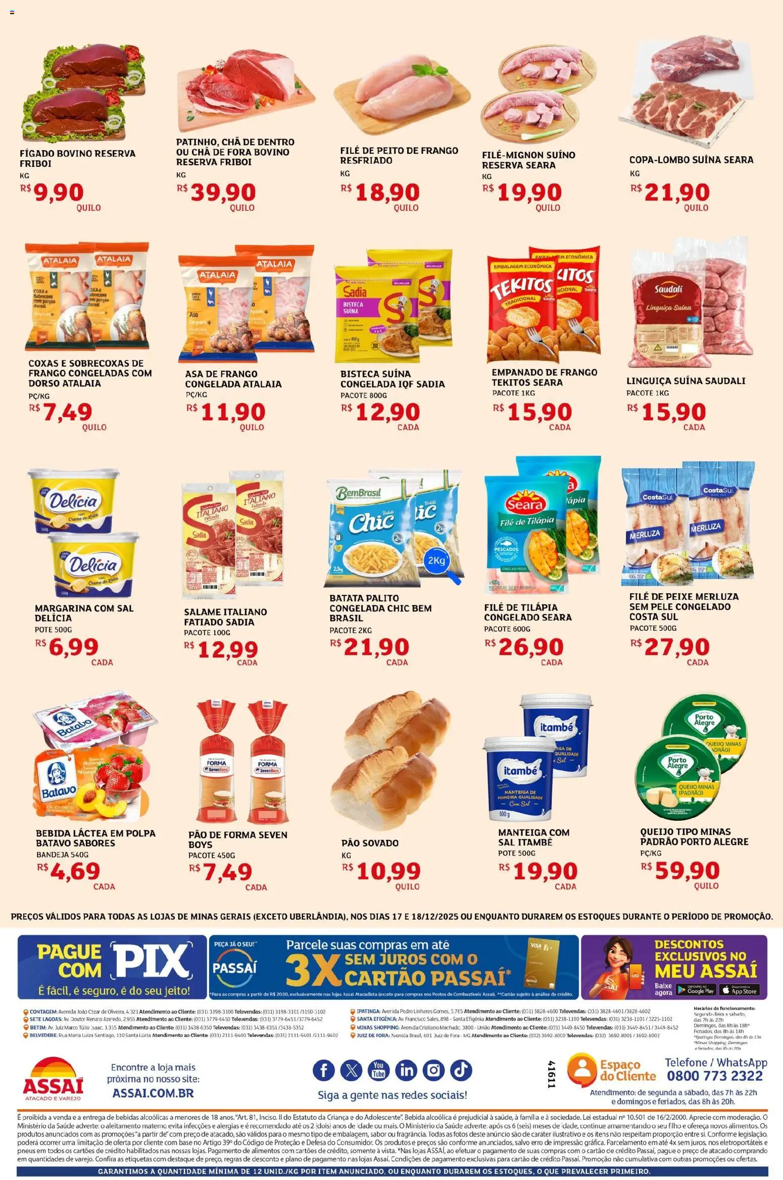 Assaí Atacadista Folheto - válido de 17.12.2025 | Página: 2 | Produtos: Asa de frango, Creme, Filé de tilápia, Peito de frango