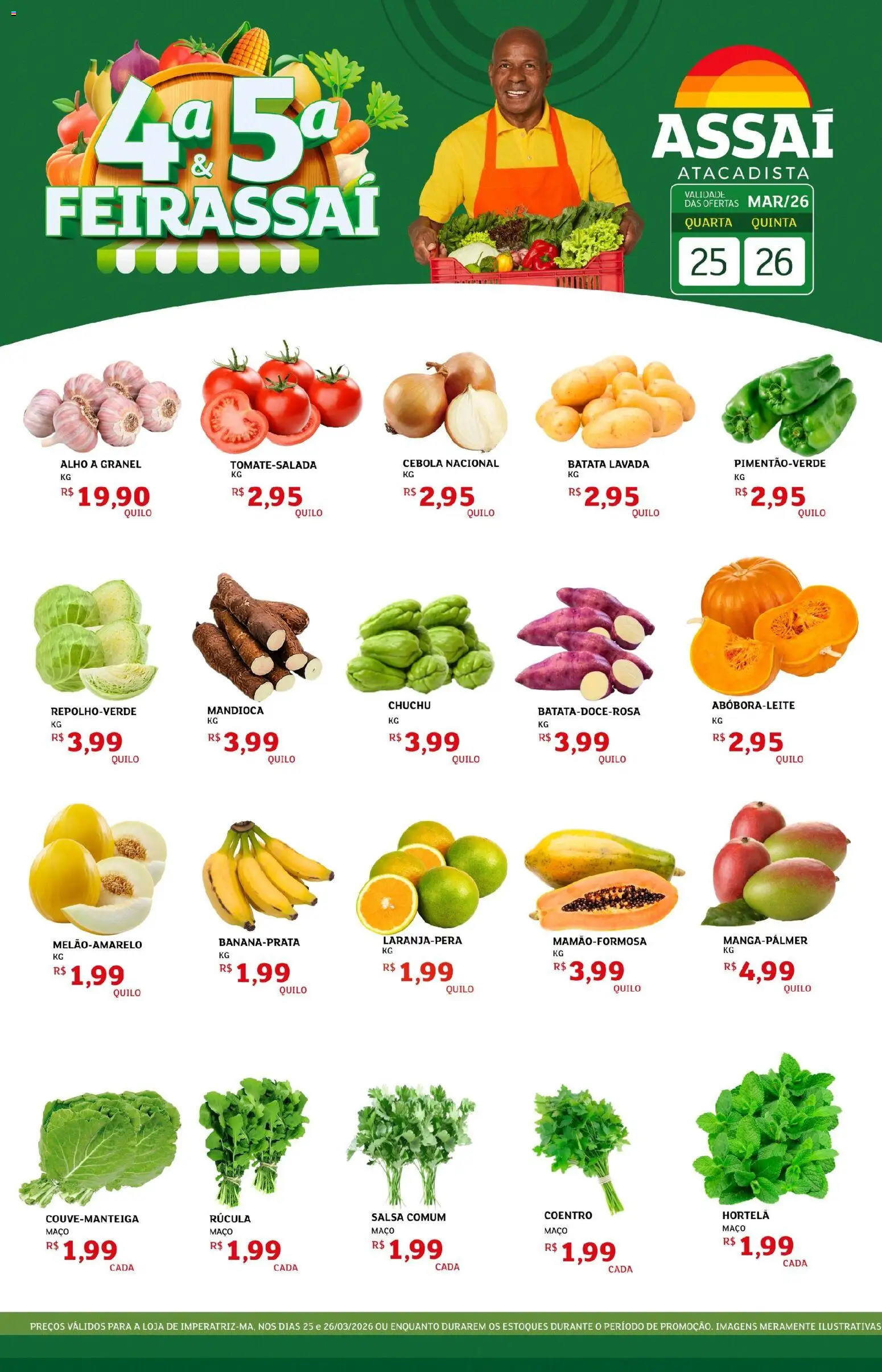Assaí Atacadista Folheto - válido de 25.03.2026 | Página: 1 | Produtos: Chuchu, Alho, Hortelã, Mandioca