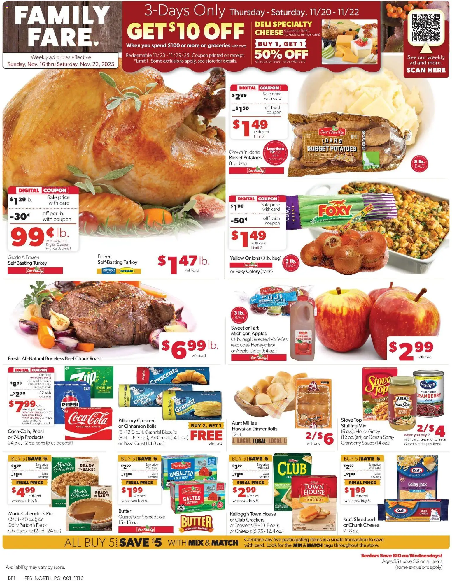 Family Fare Weekly Ad - MI - valid from 16.11.2025 | Page: 1 | Products: Butter, Cheese, Apples, Potatoes