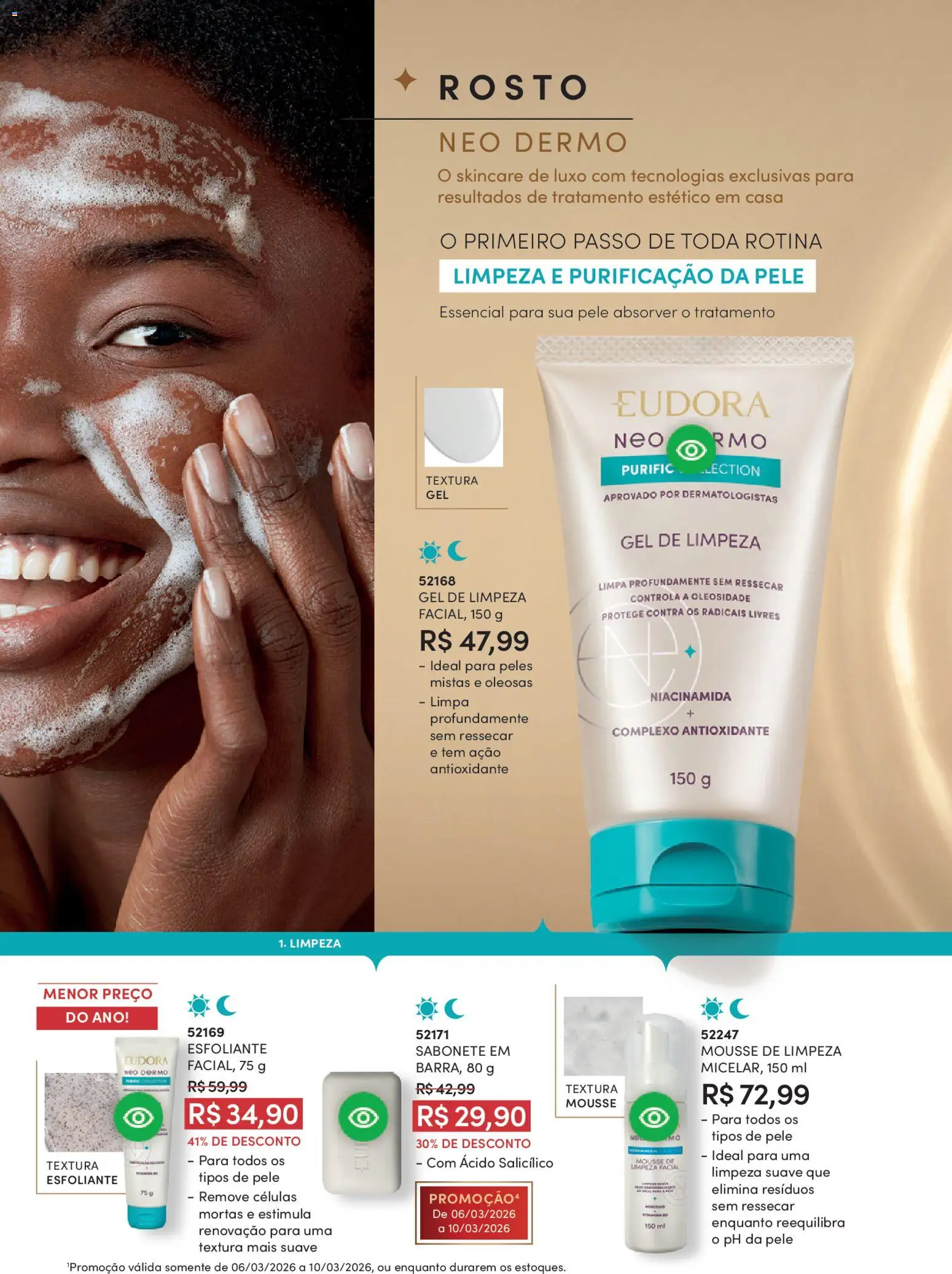 Eudora Folheto - válido de 19.02.2026 | Página: 76 | Produtos: Mousse, Gel de limpeza, Sabonete