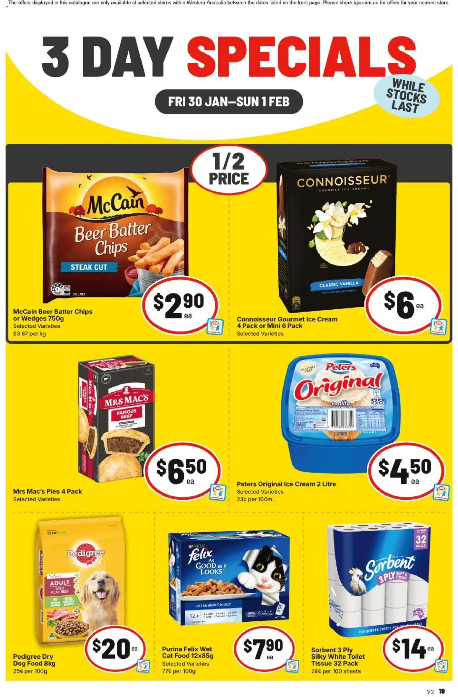 IGA catalogue - valid from 30.01.2026 | Page: 3 | Products: Toilet, Beef, Dog food, Ice cream