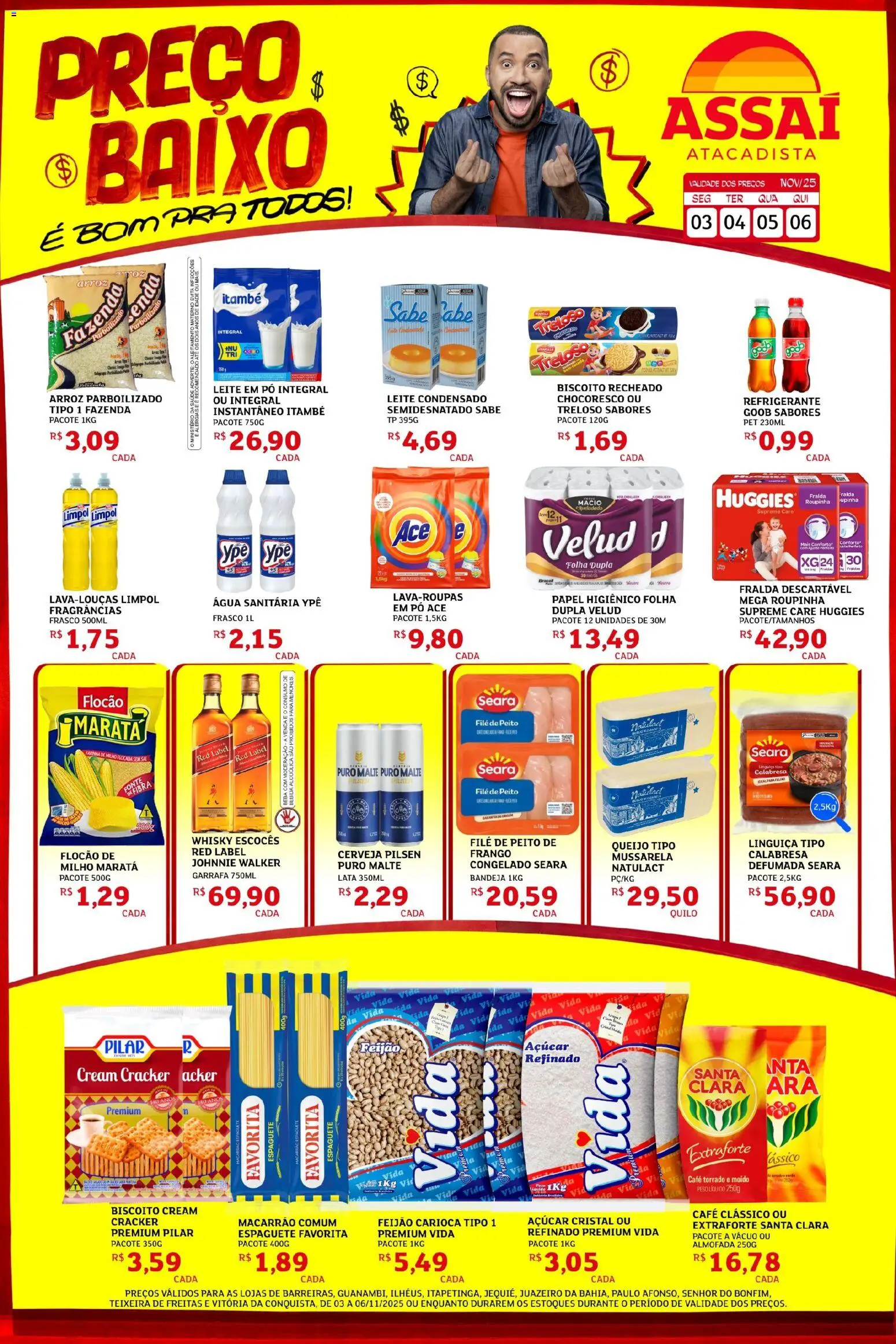 Assaí Atacadista Folheto - válido de 03.11.2025 | Página: 1 | Produtos: Pó, Almofada, Linguiça, Macarrão