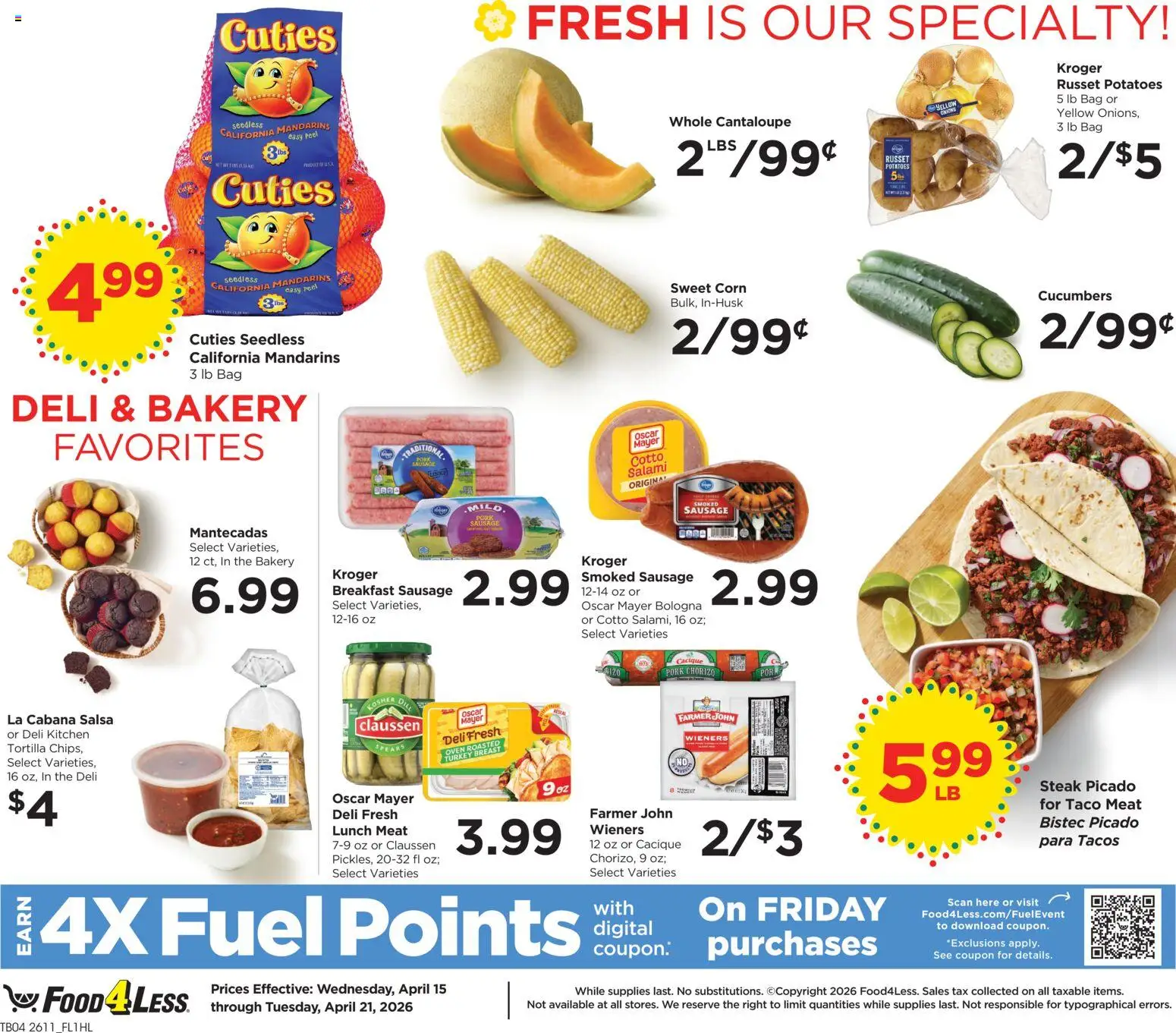 Food 4 Less Weekly Ad - valid from 15.04.2026 | Page: 6 | Products: Corn, Mandarins, Salami, Oven