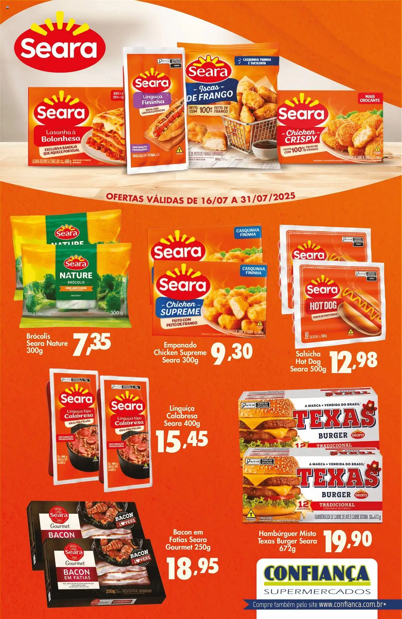 Confiança Folheto - válido de 16.07.2025 | Página: 1 | Produtos: Salsicha, Lasanha, Brócolis, Frango