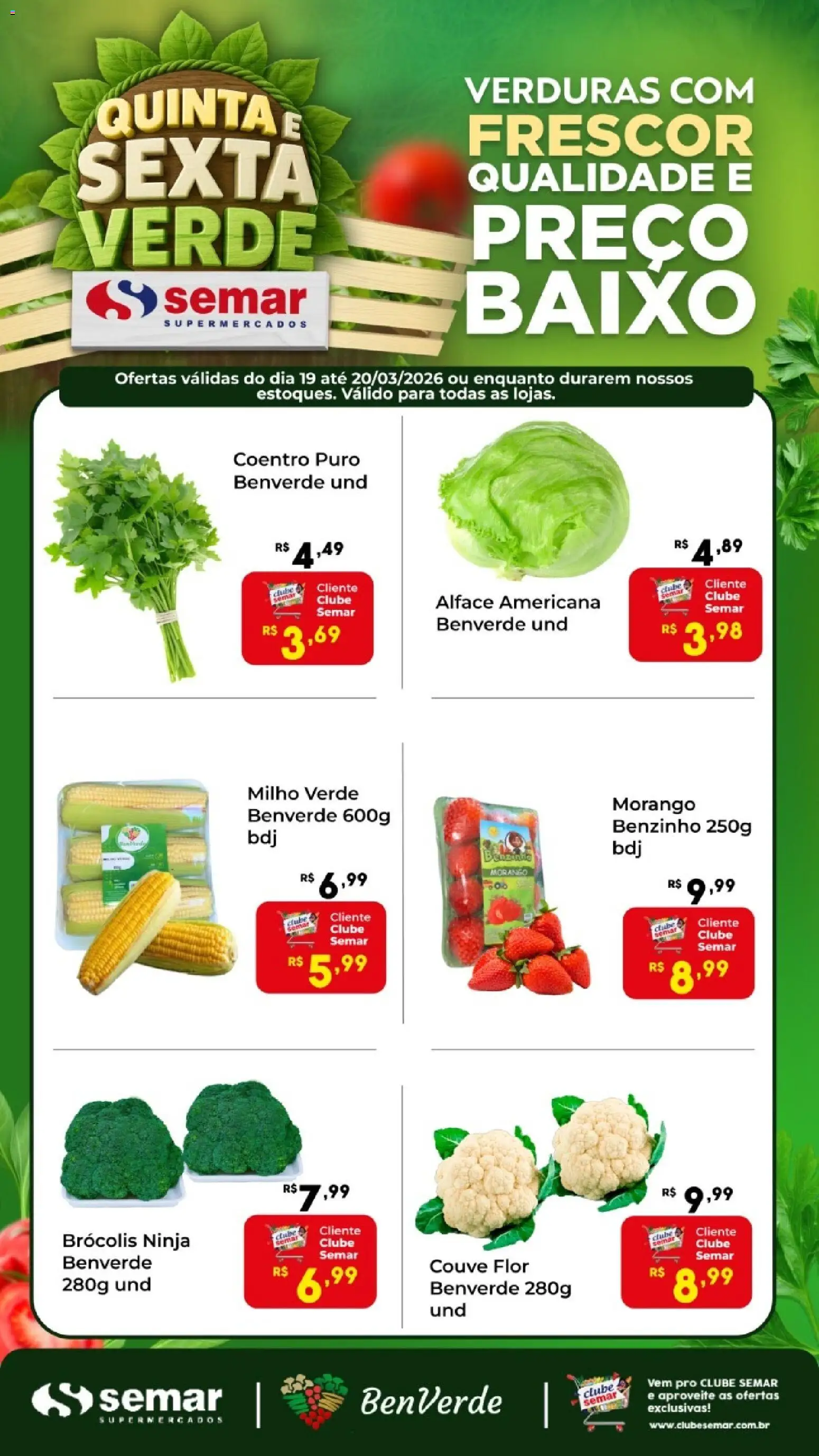 Semar Supermercado Folheto - válido de 19.03.2026 | Página: 1 | Produtos: Milho verde, Baixo, Alface, Couve