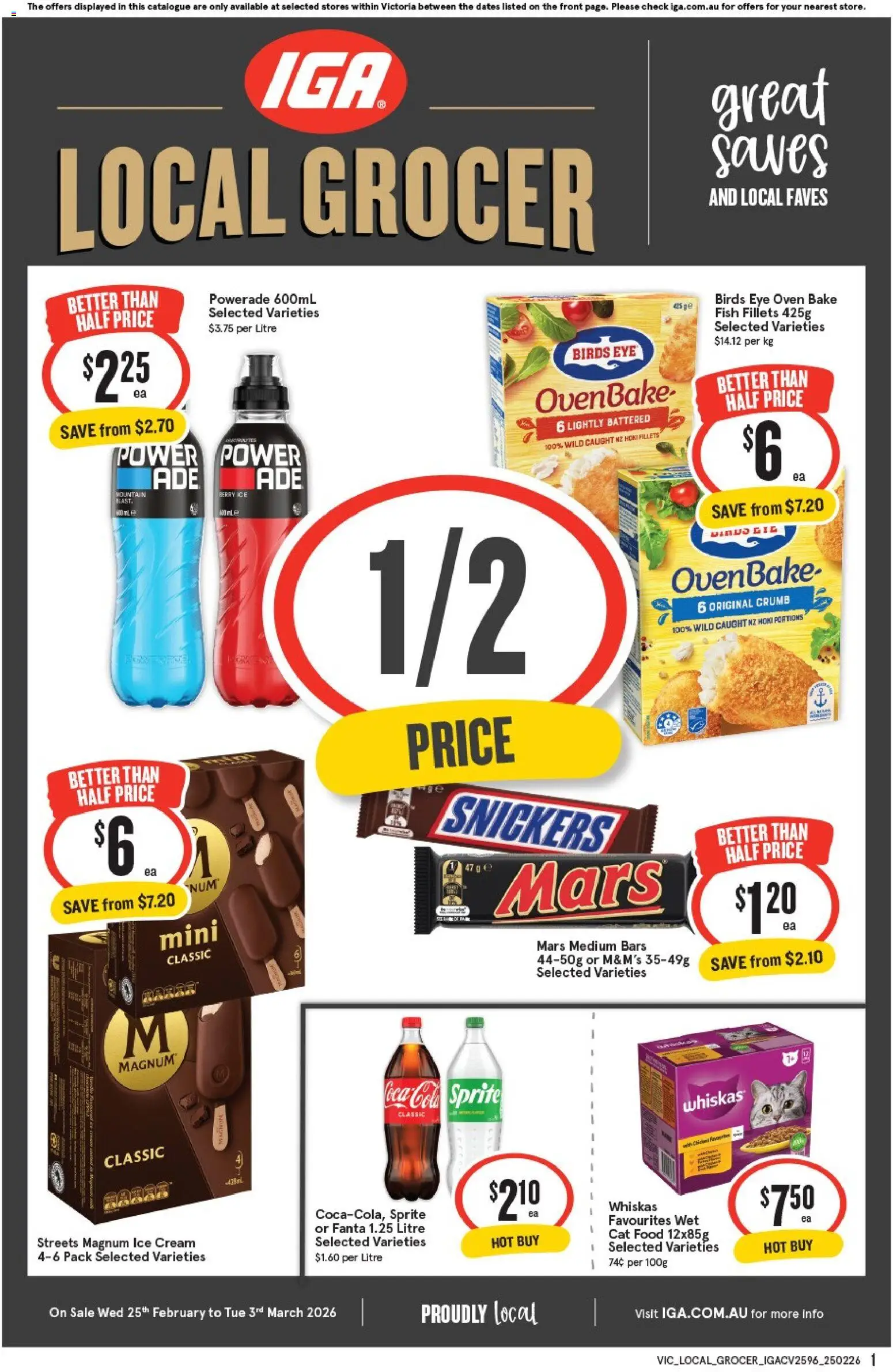 IGA catalogue - valid from 25.02.2026 | Page: 1 | Products: Fish, Coca Cola, Cream, Oven