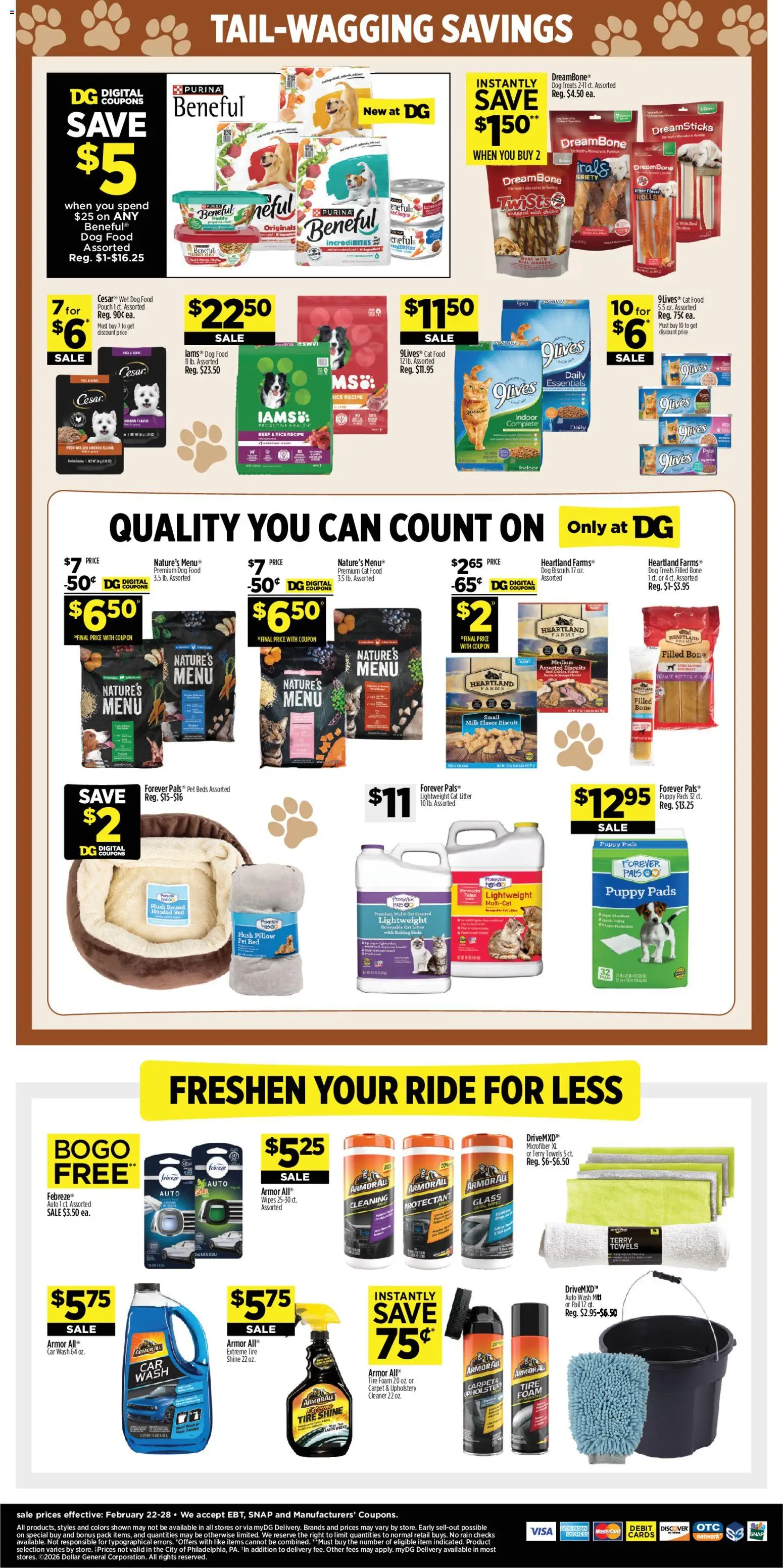 Dollar General Weekly Ad - TX - valid from 22.02.2026 | Page: 16 | Products: Dog Treats, Dog Food, Cat Litter, Rice