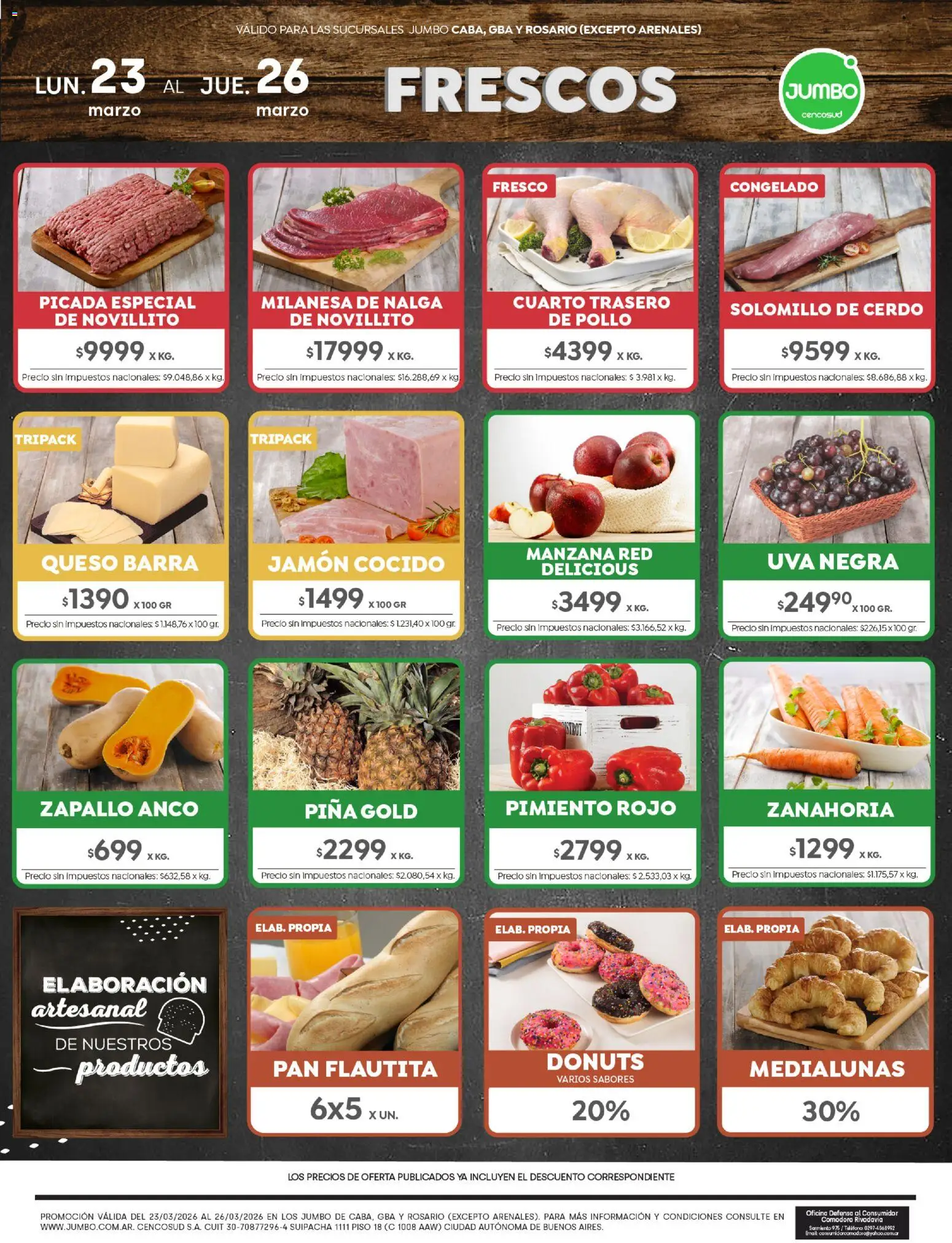 Jumbo ofertas │ válido desde el 23.03.2026 | Página: 1 | Productos: Teléfono, Milanesa, Pimiento, Piña