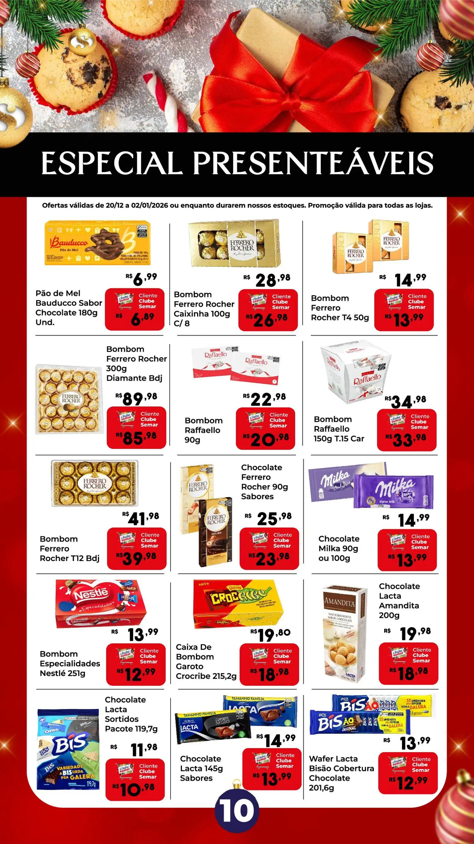 Semar Supermercado Folheto - válido de 20.12.2025 | Página: 10 | Produtos: Pão, Chocolate, Ferrero Rocher, Bombom
