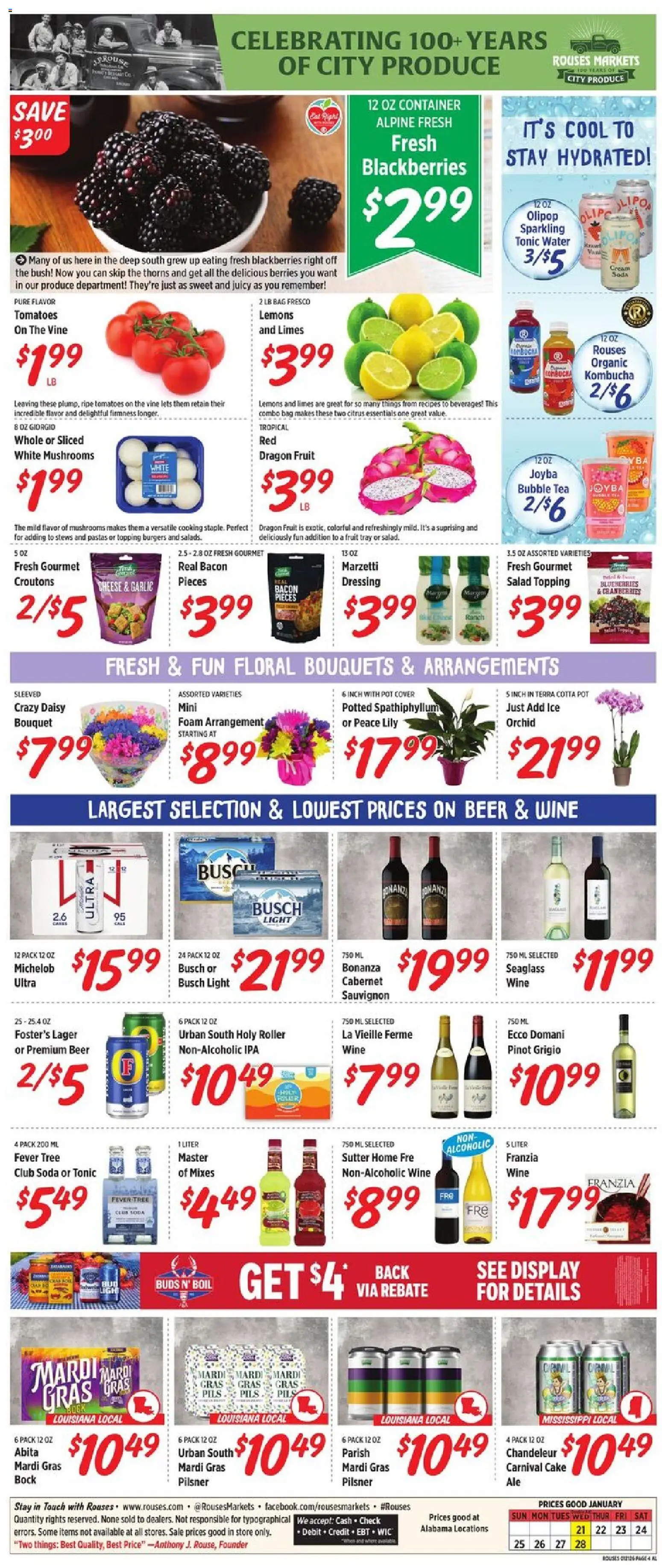 Rouses Weekly Ad - AL - valid from 21.01.2026 | Page: 8 | Products: Mushrooms, Tea, Cream, Bag