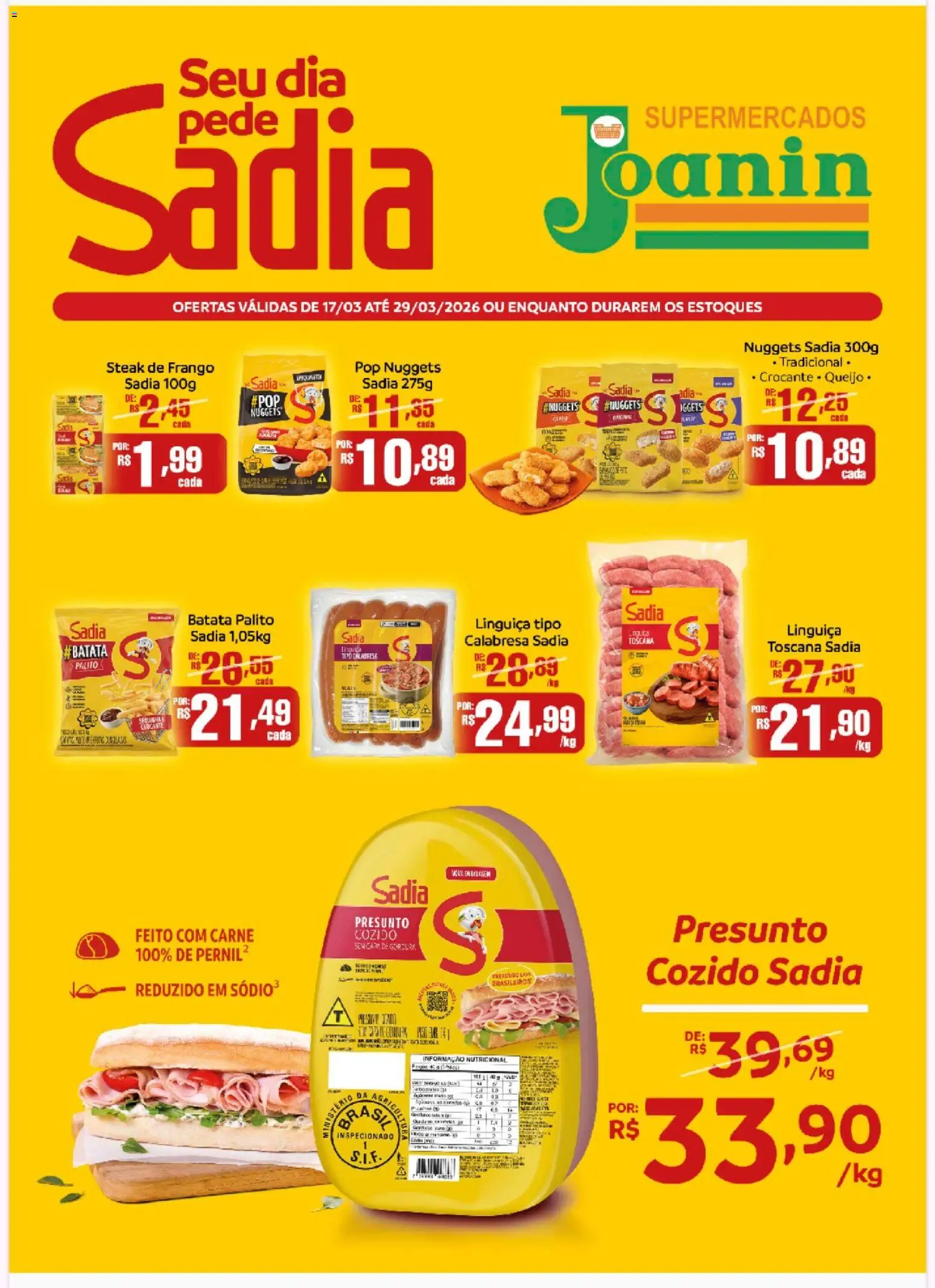 Supermercados Joanin Folheto - válido de 17.03.2026 | Página: 1 | Produtos: Linguiça, Carne, Batata, Frango