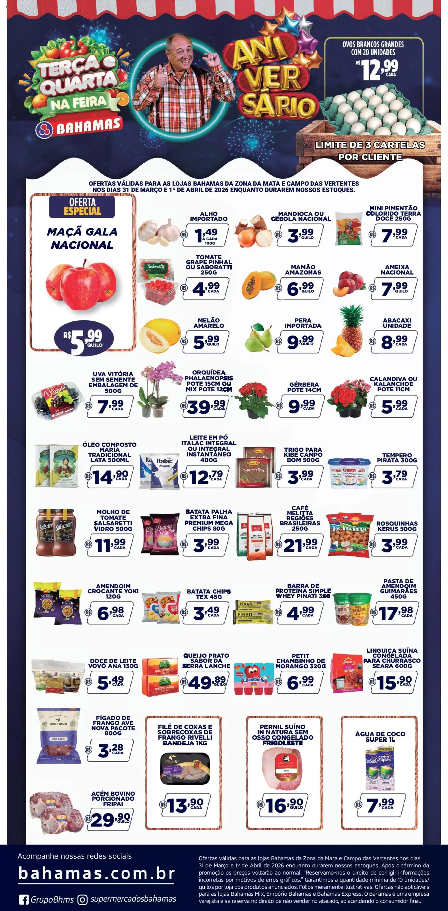 Bahamas Supermercados Folheto - válido de 31.03.2026 | Página: 1 | Produtos: Linguiça, Leite, Bandeja, Pasta de amendoim