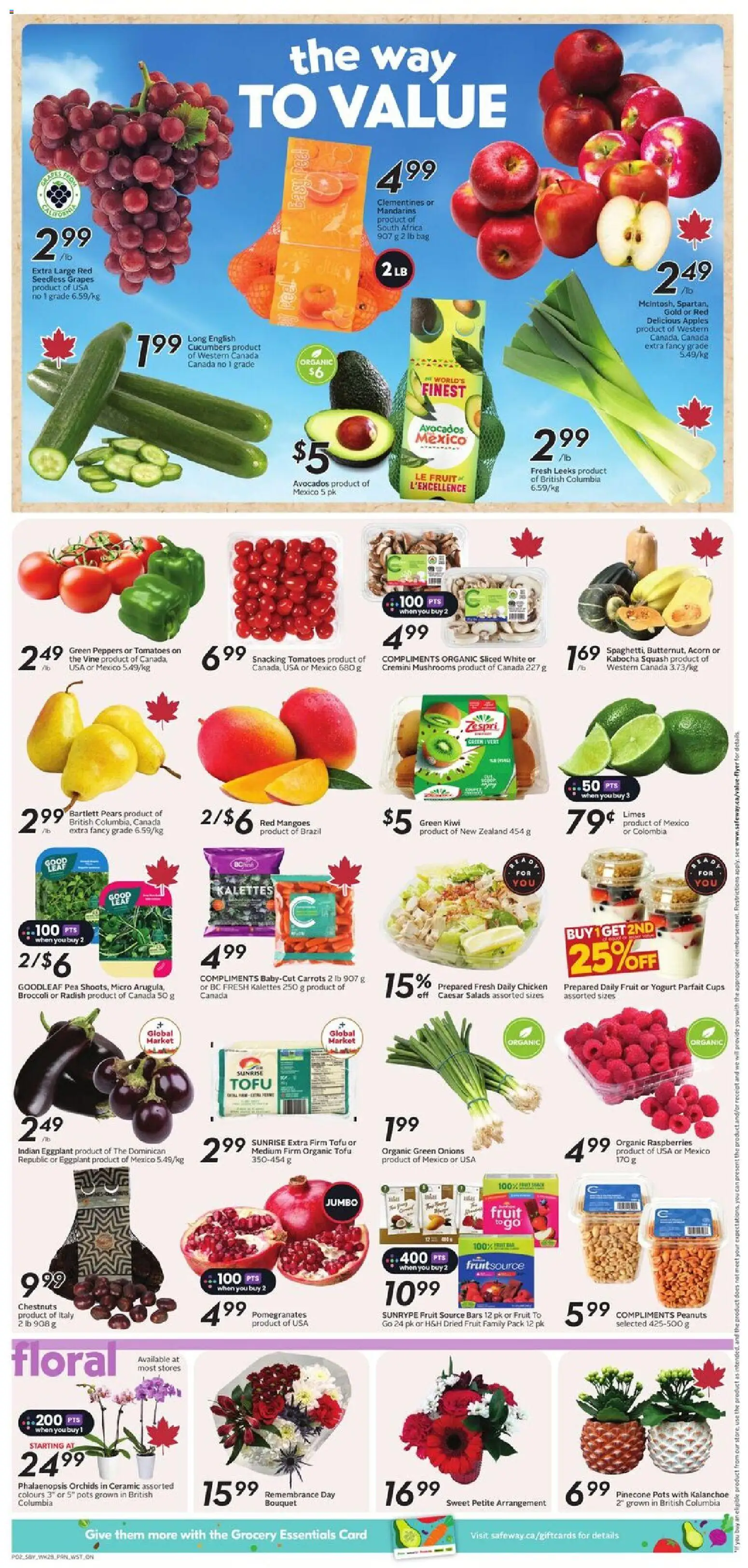 Safeway flyer valid from 06.11.2025 | Page: 5 | Products: Kiwi, Cucumbers, Yogurt, Chicken