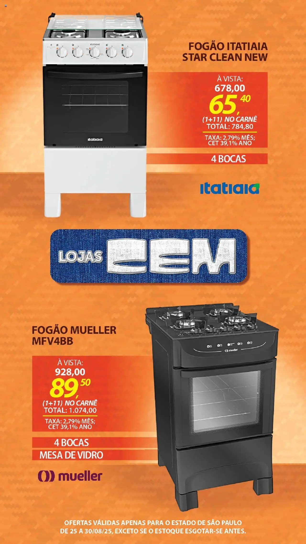 Lojas Cem Folheto - válido de 25.08.2025 | Página: 20 | Produtos: Fogão, Mesa, Carne