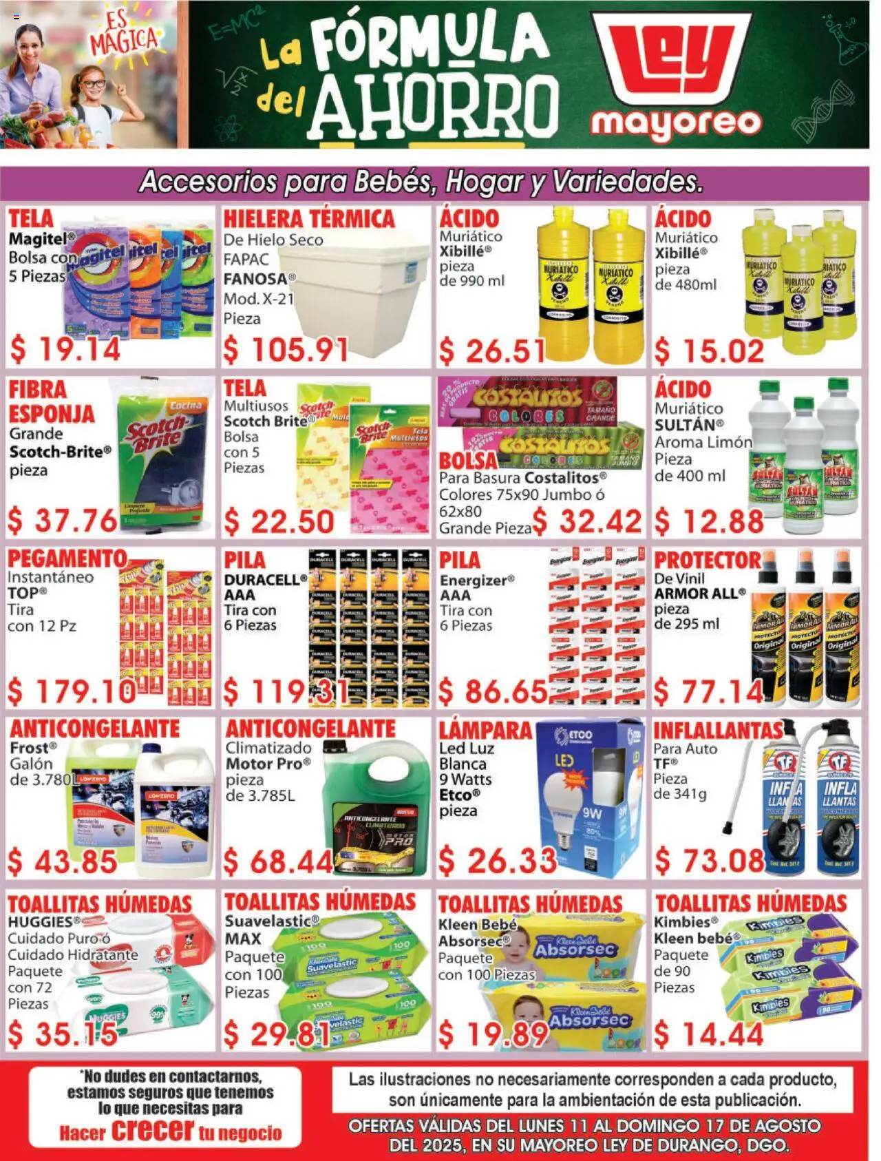 Nuevas ofertas de Casa Ley válidas en toda la República Mexicana desde el 11.08.2025. ¡Encuentra las mejores ofertas en Casa Ley - Folleto Mayoreo! | Página: 1 | Productos: Esponja, Toallitas húmedas, Pila, Lámpara