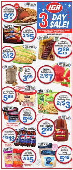 IGA Weekly Ad - valid from 02.07.2025 | Page: 2 | Products: Cheese, Beef, Pasta, Potatoes