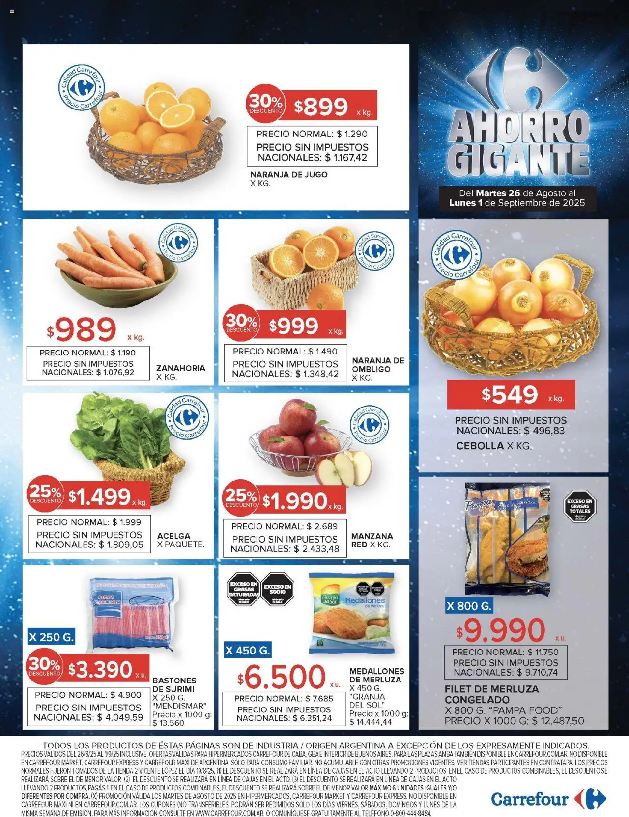 Carrefour ofertas │ válido desde el 26.08.2025 | Página: 15 | Productos: Teléfono, Sobre, Cebolla, Jugo
