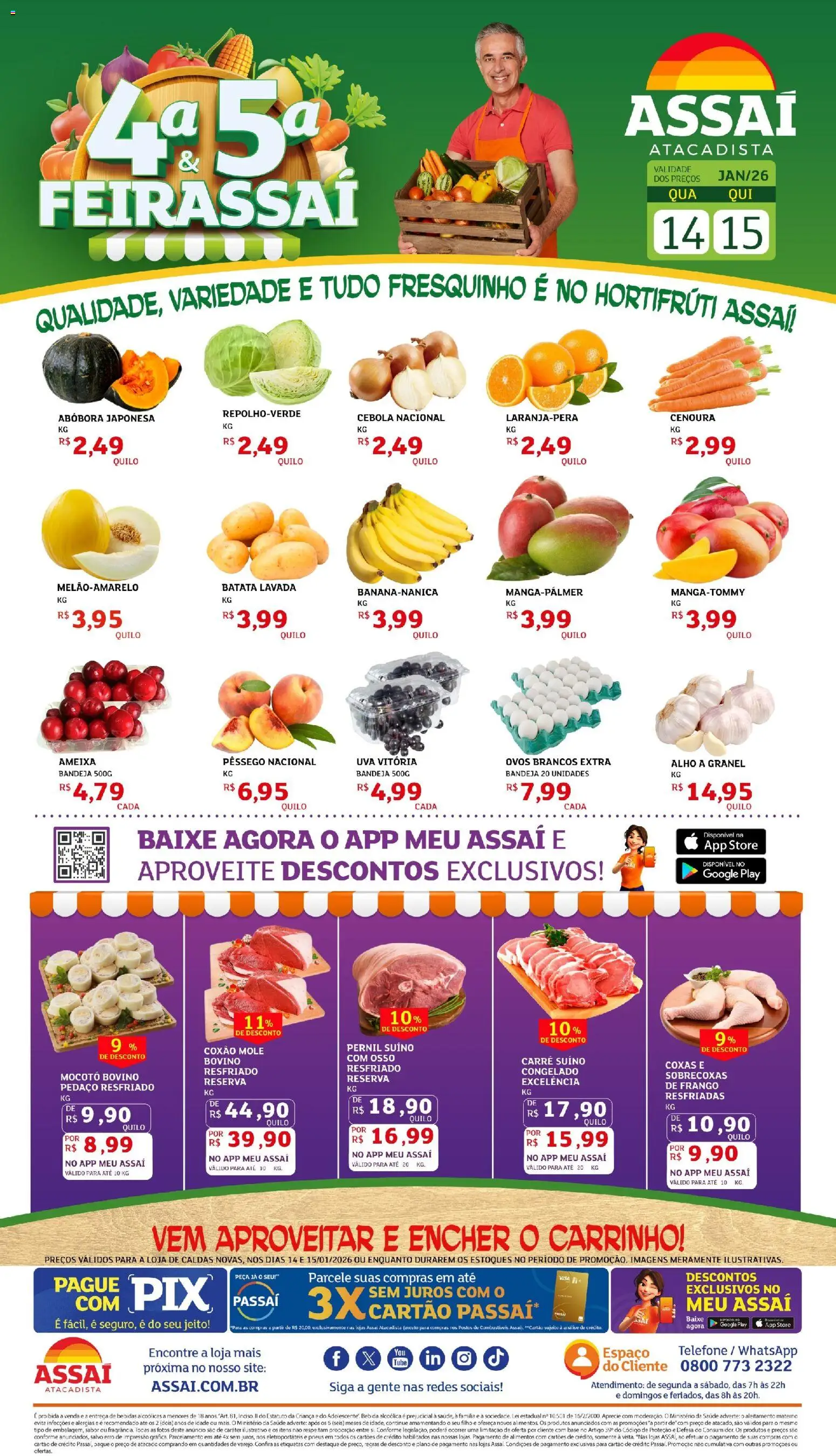 Assaí Atacadista Folheto - válido de 14.01.2026 | Página: 1 | Produtos: Abóbora, Ovos, Base, Cenoura