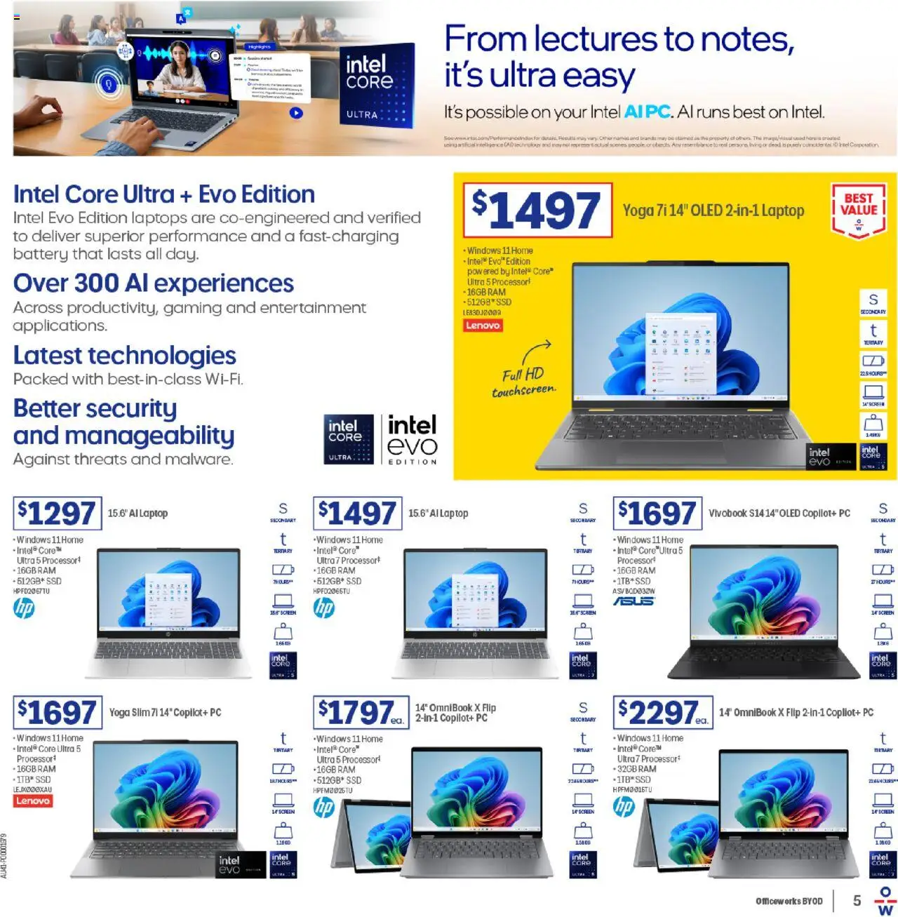 Officeworks catalogue - valid from 01.10.2025 | Page: 5 | Products: Battery, Pc, Laptop, Screen