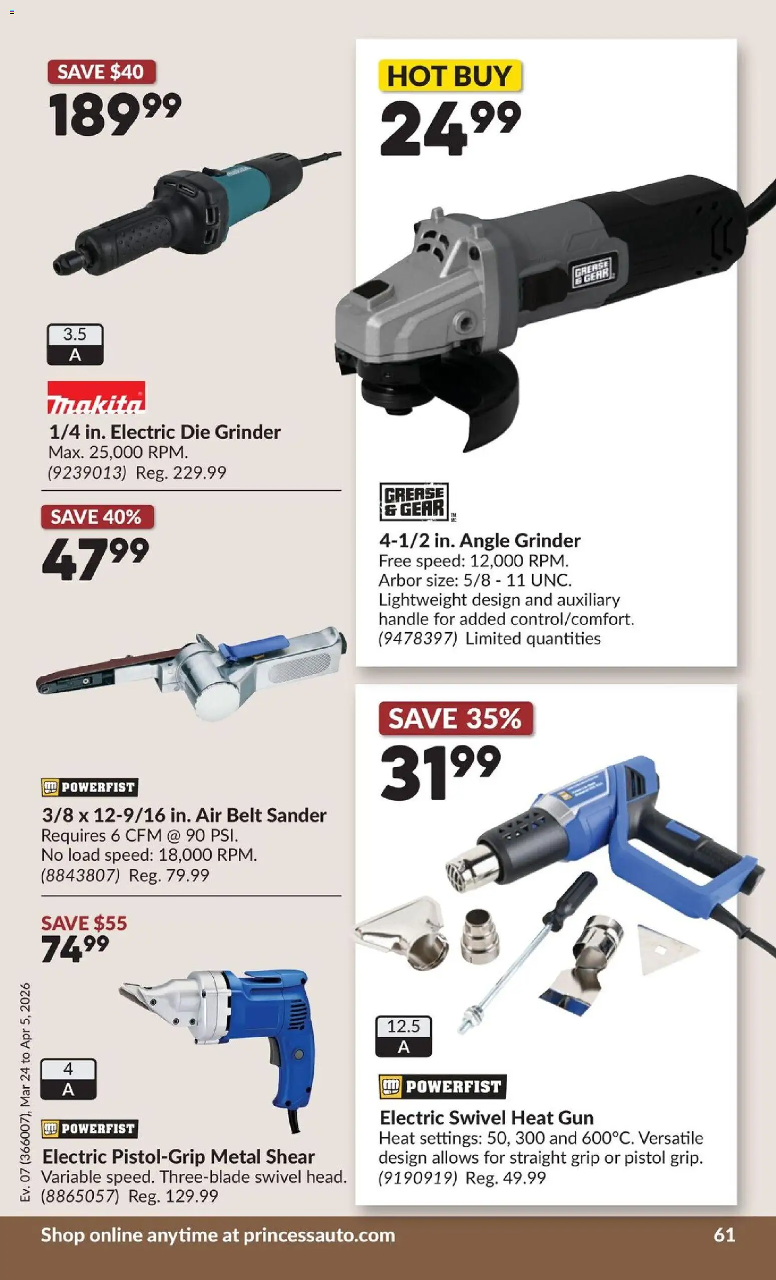 Princess Auto flyer valid from 24.03.2026 | Page: 69 | Products: Belt, Grinder