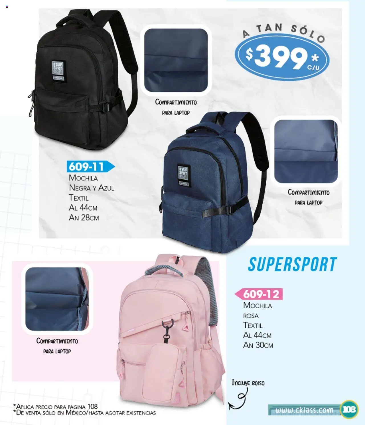 Nuevas ofertas de Cklass válidas en toda la República Mexicana desde el 14.07.2025. ¡Encuentra las mejores ofertas en Cklass catálogo Escolar! | Página: 109 | Productos: Bolso, Mochila