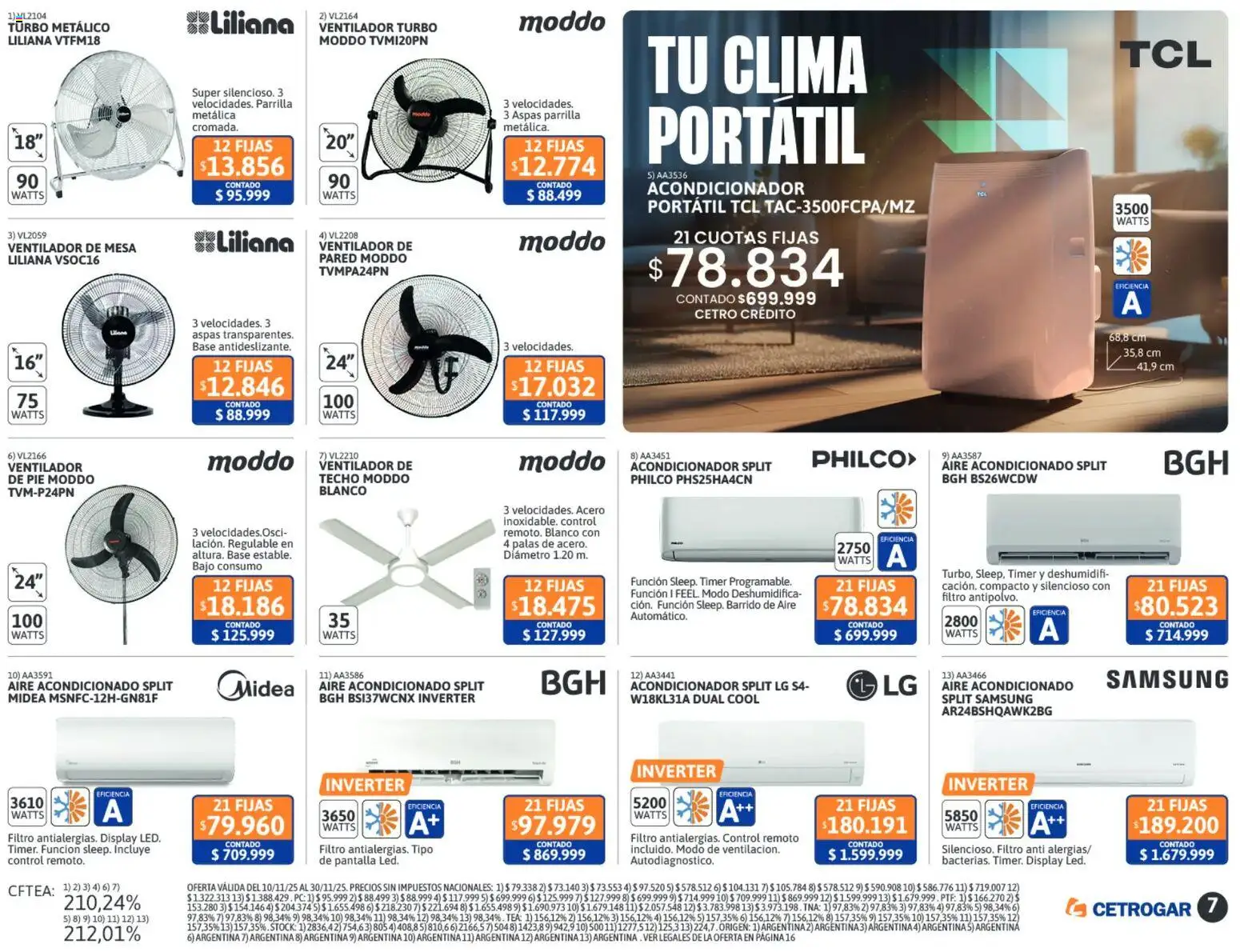 Cetrogar catálogo │ válido desde el 10.11.2025 | Página: 7 | Productos: Parrilla, Ventilador, Acondicionador, Control remoto