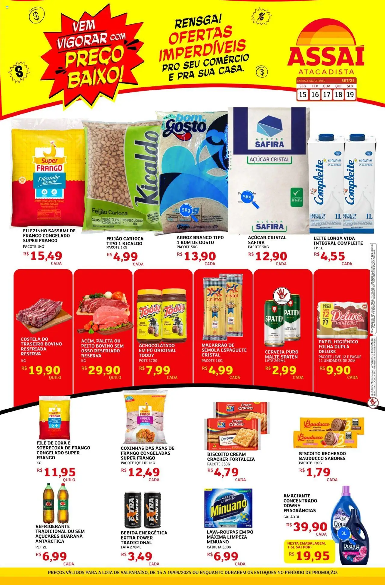 Assaí Atacadista Folheto - válido de 15.09.2025 | Página: 1 | Produtos: Biscoito, Leite, Açúcar, Frango