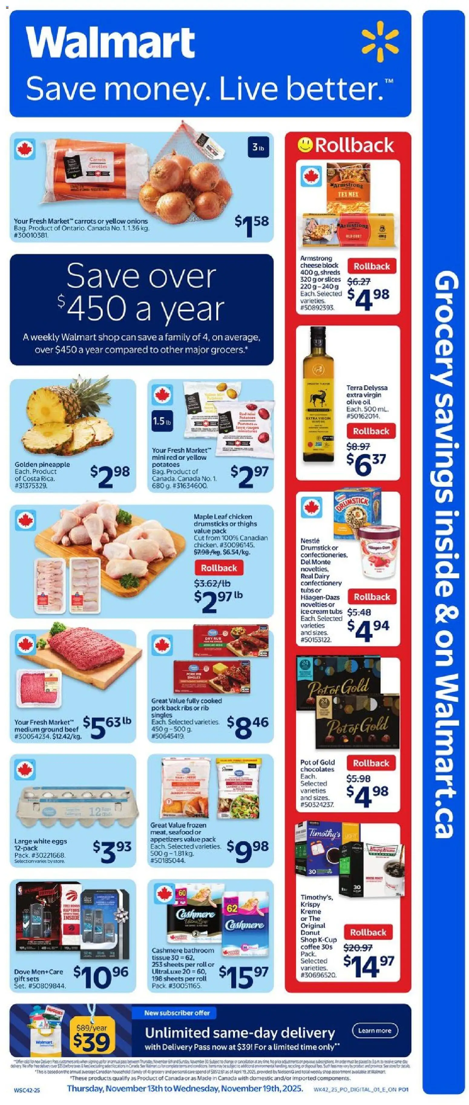 Walmart flyer valid from 13.11.2025 | Page: 1 | Products: Beef, Pineapple, Eggs, Pork