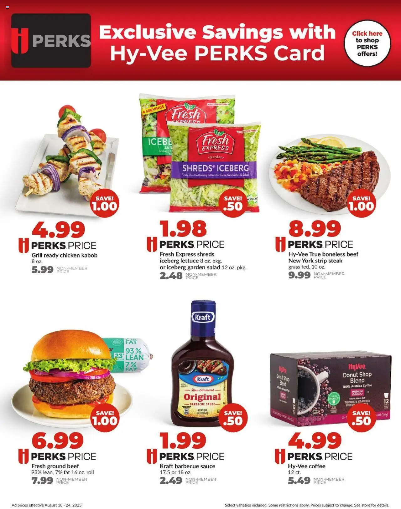 HyVee Weekly Ad - valid from 18.08.2025 | Page: 3 | Products: Lettuce, Coffee, Salad, Sauce