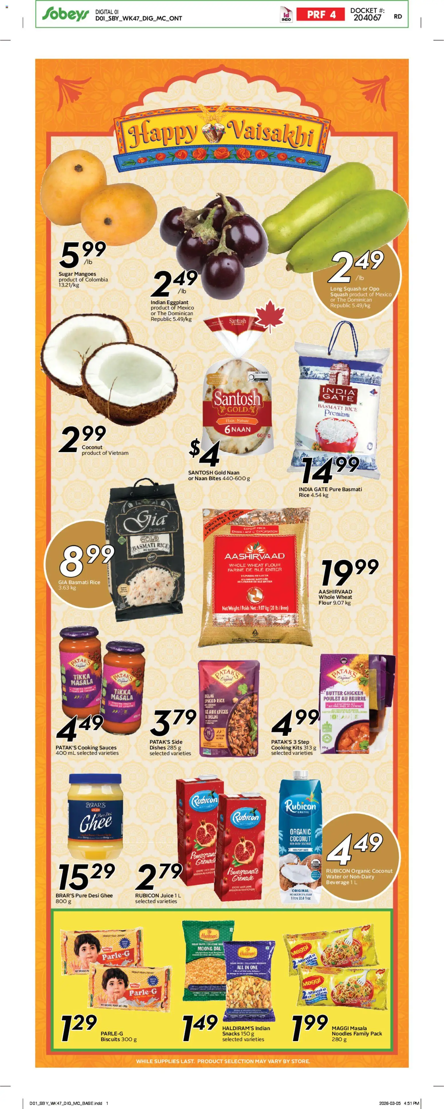 Sobeys flyer valid from 19.03.2026 | Page: 14 | Products: Noodles, Butter, Juice, Chicken