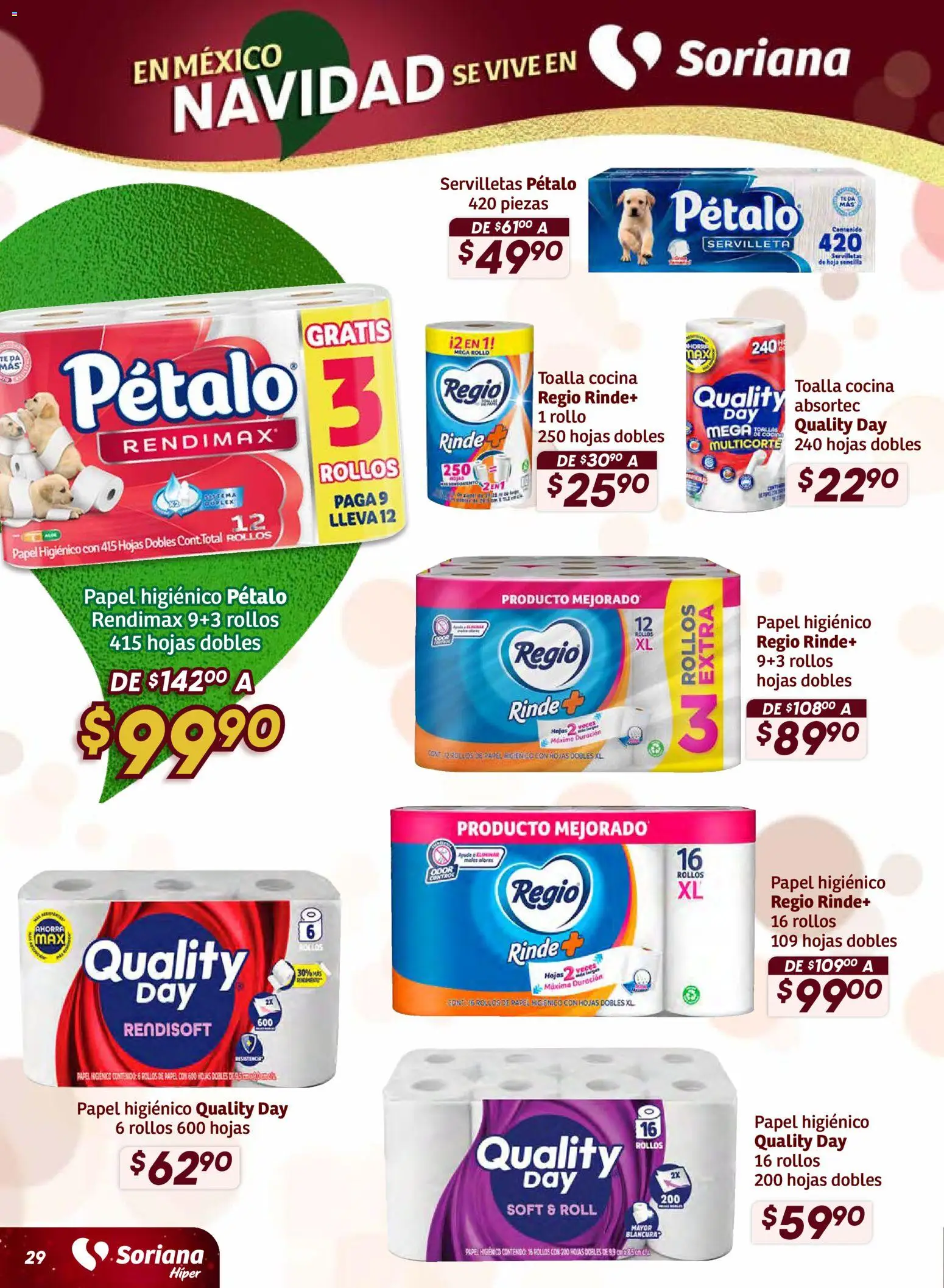 Nuevas ofertas de Soriana válidas en toda la República Mexicana desde el 11.12.2025. ¡Encuentra las mejores ofertas en Soriana - Preciazazaso Híper: Frontera Chih, Coah, Tamaulipas! | Página: 29 | Productos: Papel higiénico, Cocina, Té, Servilletas